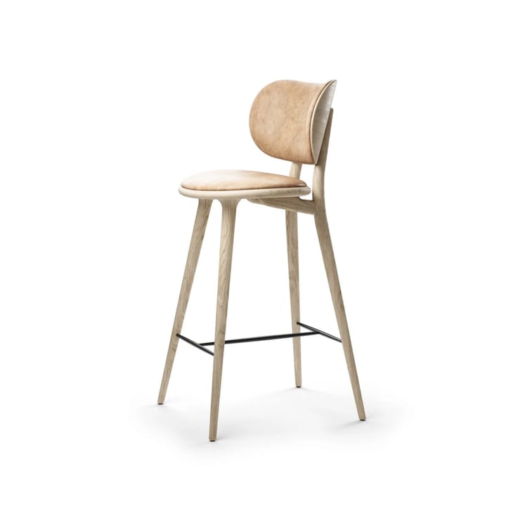 Krzesło barowe High Stool Backrest niskie - skóra natural, stojak dębowy lakier matowy - Mater