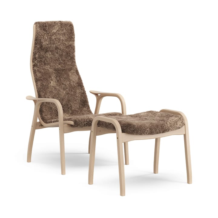 Fotel i podnóżek Lamino lakierowany buk/skóra jagnięca - Sahara (orzechowy brąz) - Swedese