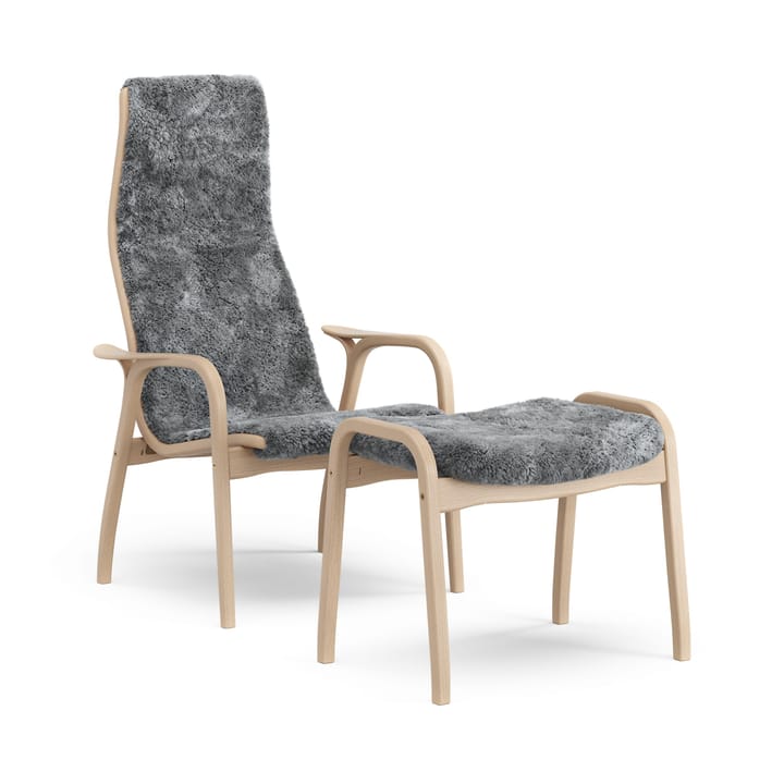 Fotel i podnóżek Lamino lakierowany buk/skóra jagnięca - Scandinavian Grey (szary) - Swedese