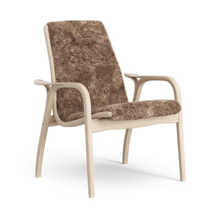 Fotel z laminatu dąb biały pigmentowany/skóra owcza - Sahara (nugatowy brąz) - Swedese
