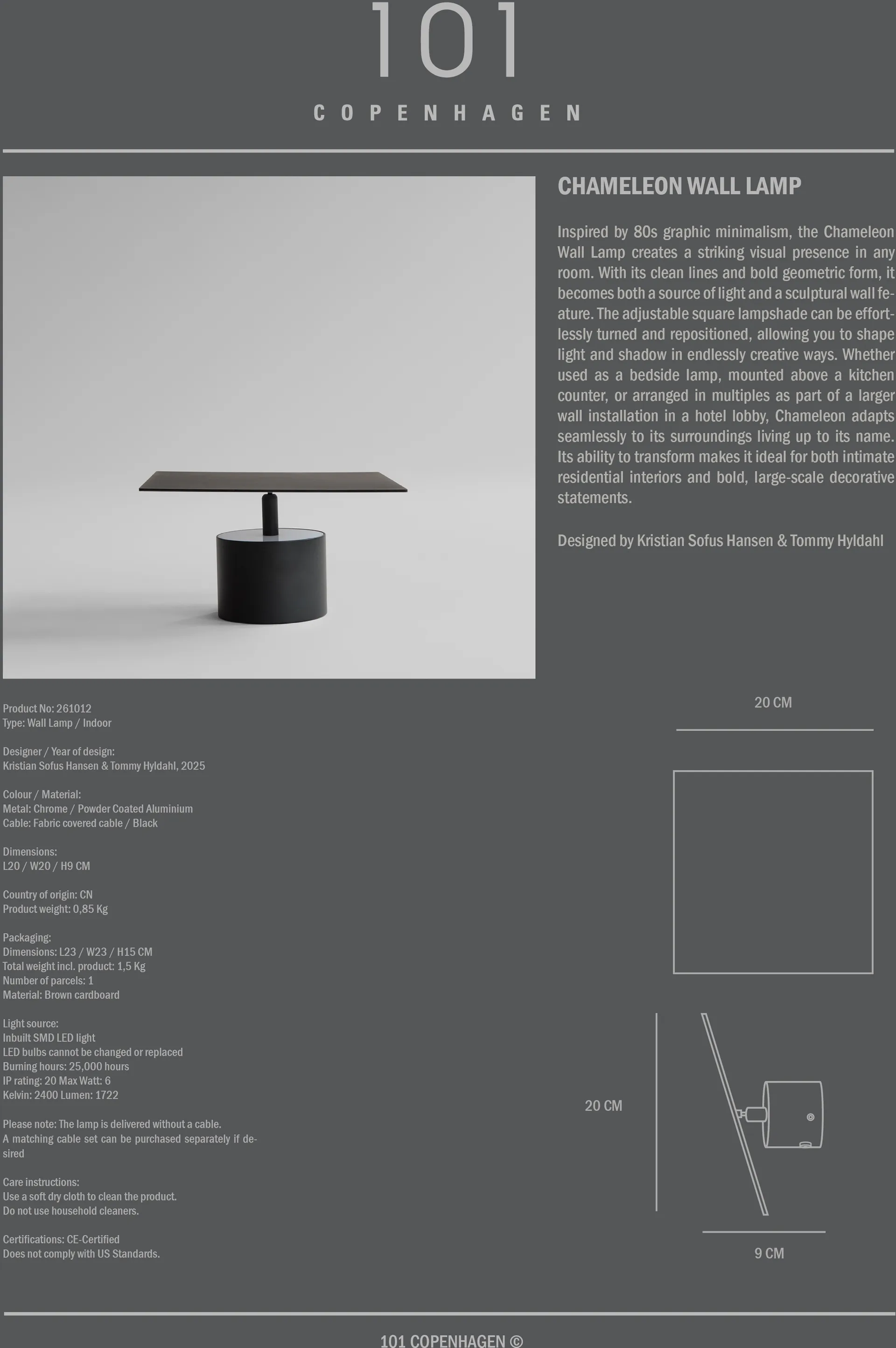 Chameleon kinkiet, Burned Black 101 Copenhagen