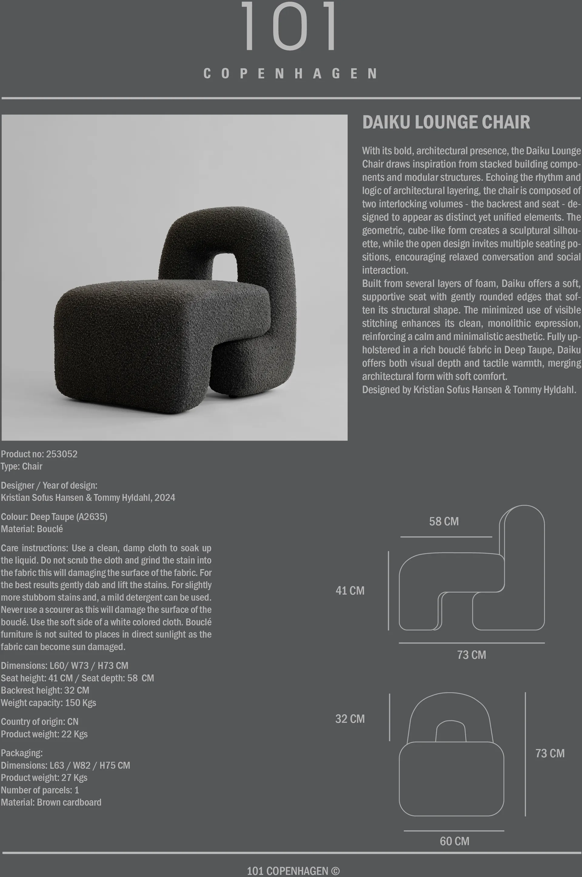 Fotel lounge Daiku, Głęboki taupe 101 Copenhagen