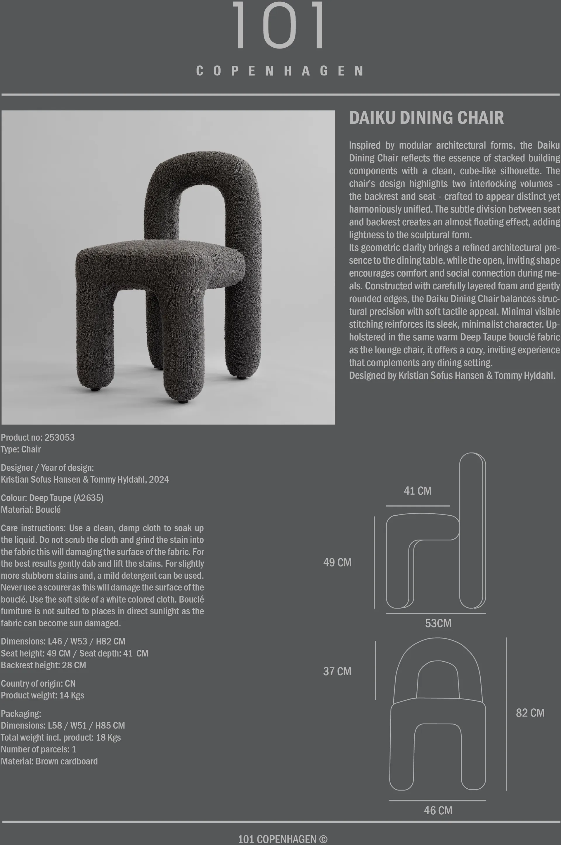 Krzesło do jadalni Daiku, Głęboki taupe 101 Copenhagen