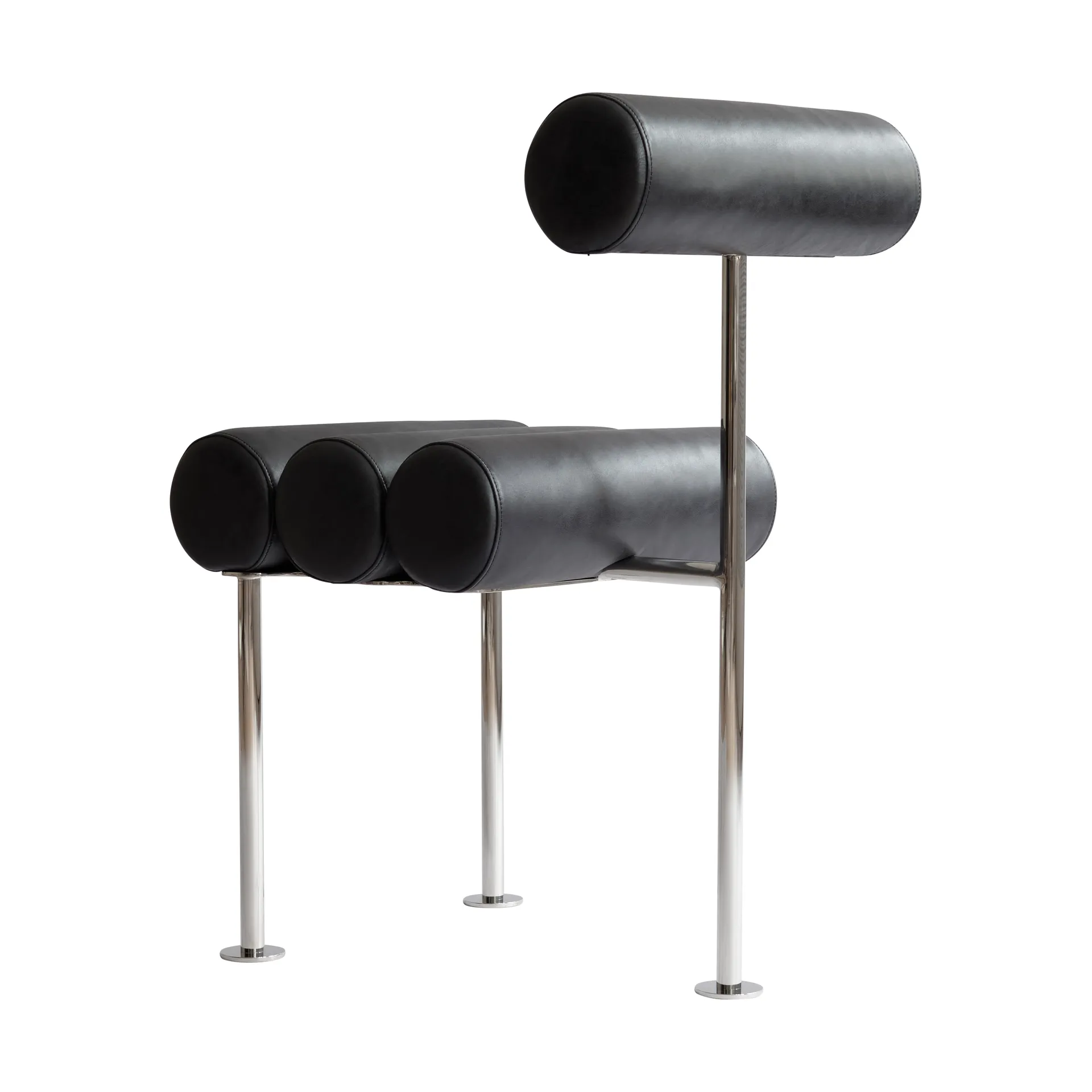 Krzesło do jadalni Hiro, Stal nierdzewna-anilinowa skóra czarna 101 Copenhagen