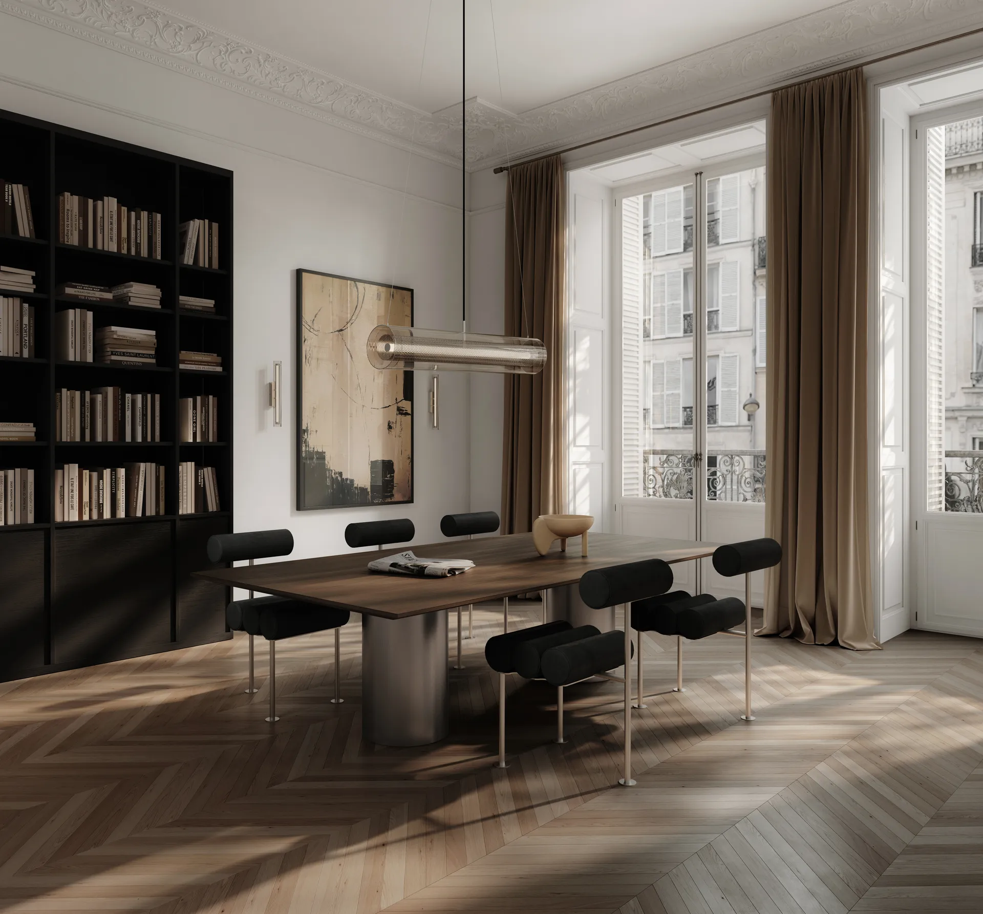 Krzesło do jadalni Hiro, Stal nierdzewna-anilinowa skóra czarna 101 Copenhagen