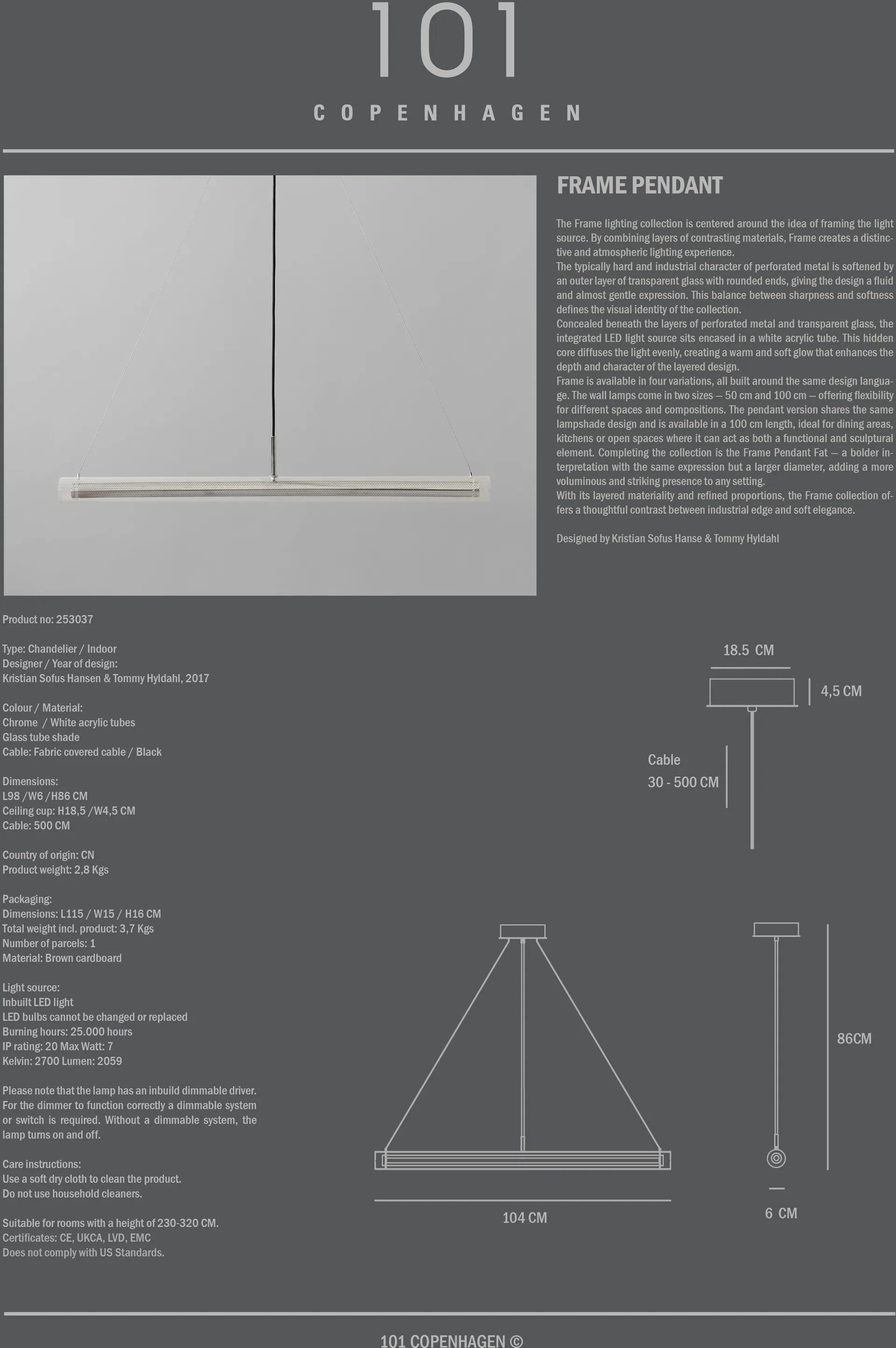 Lampa wisząca Frame, Chrom 101 Copenhagen