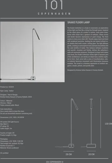 Snake lampa podłogowa - Chrome - 101 Copenhagen