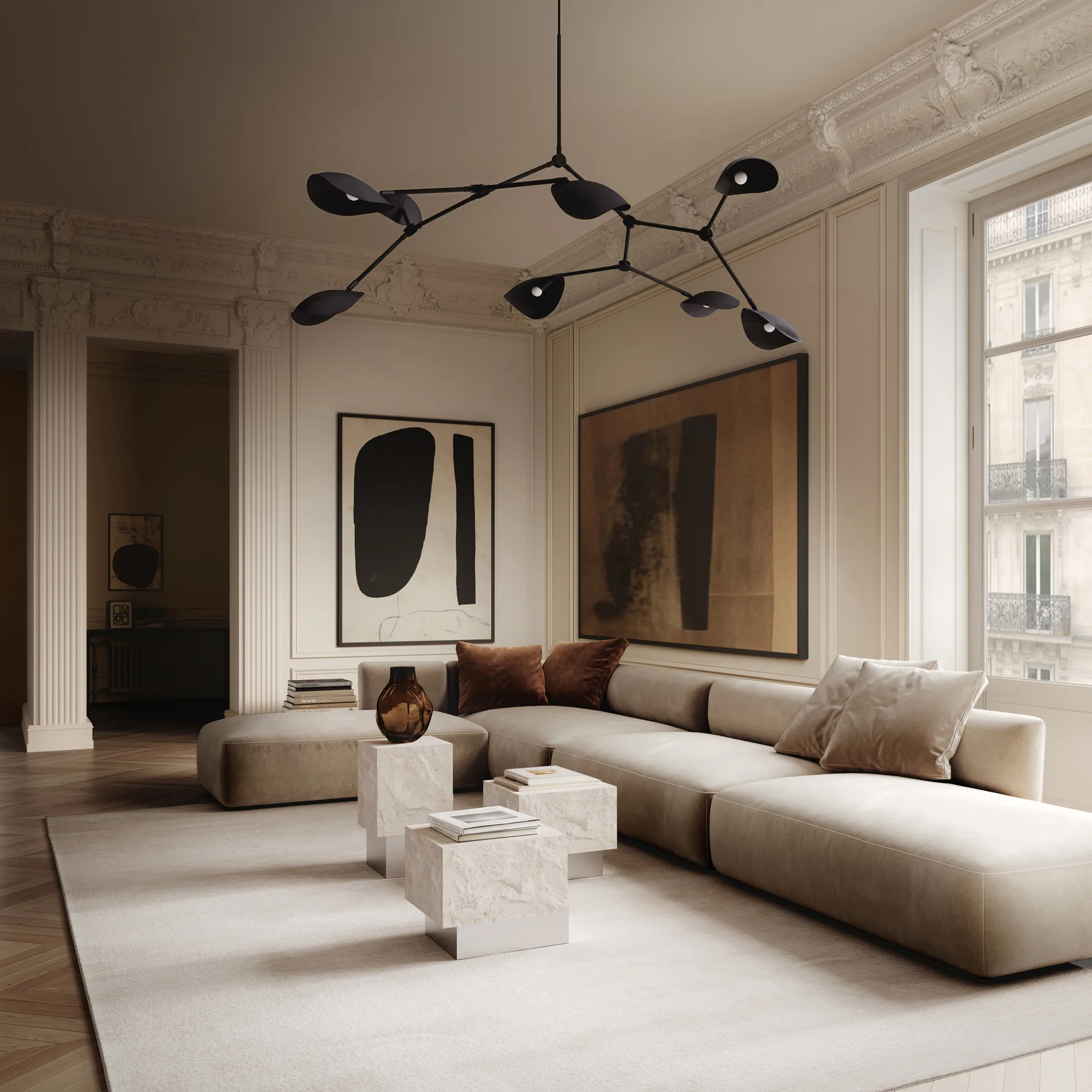 Stolik boczny Temple tall 50x33 cm, Chrome-limestone 101 Copenhagen