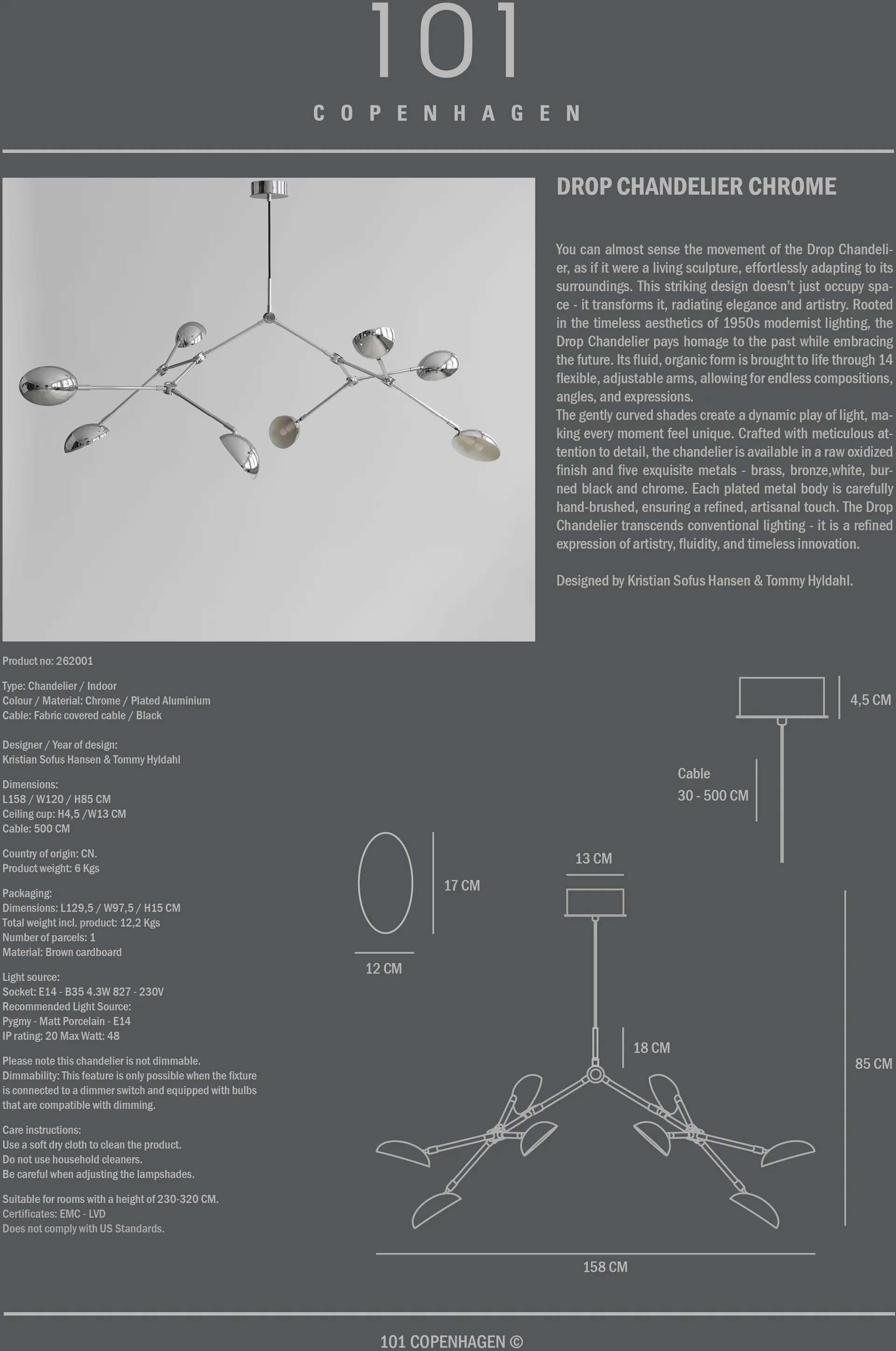 Żyrandol Drop Chandelier, Chrome 101 Copenhagen