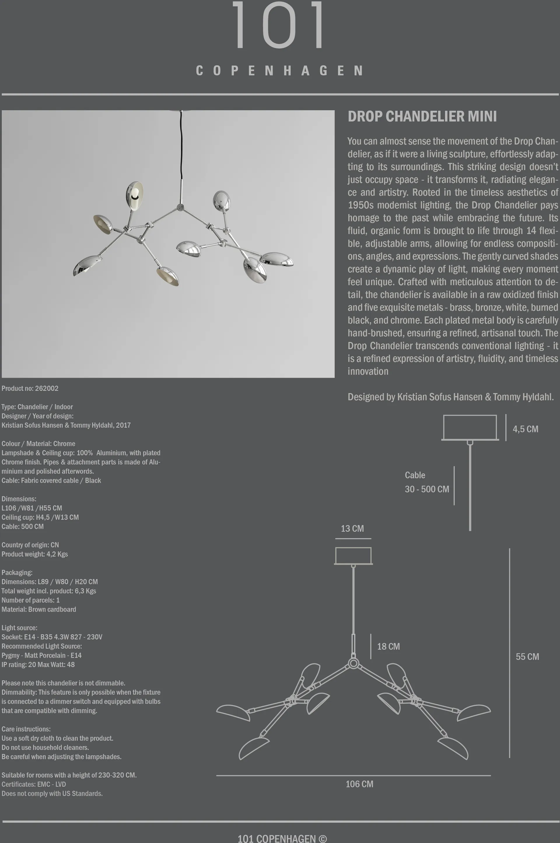 Żyrandol mini Drop Chandelier, Chrome 101 Copenhagen