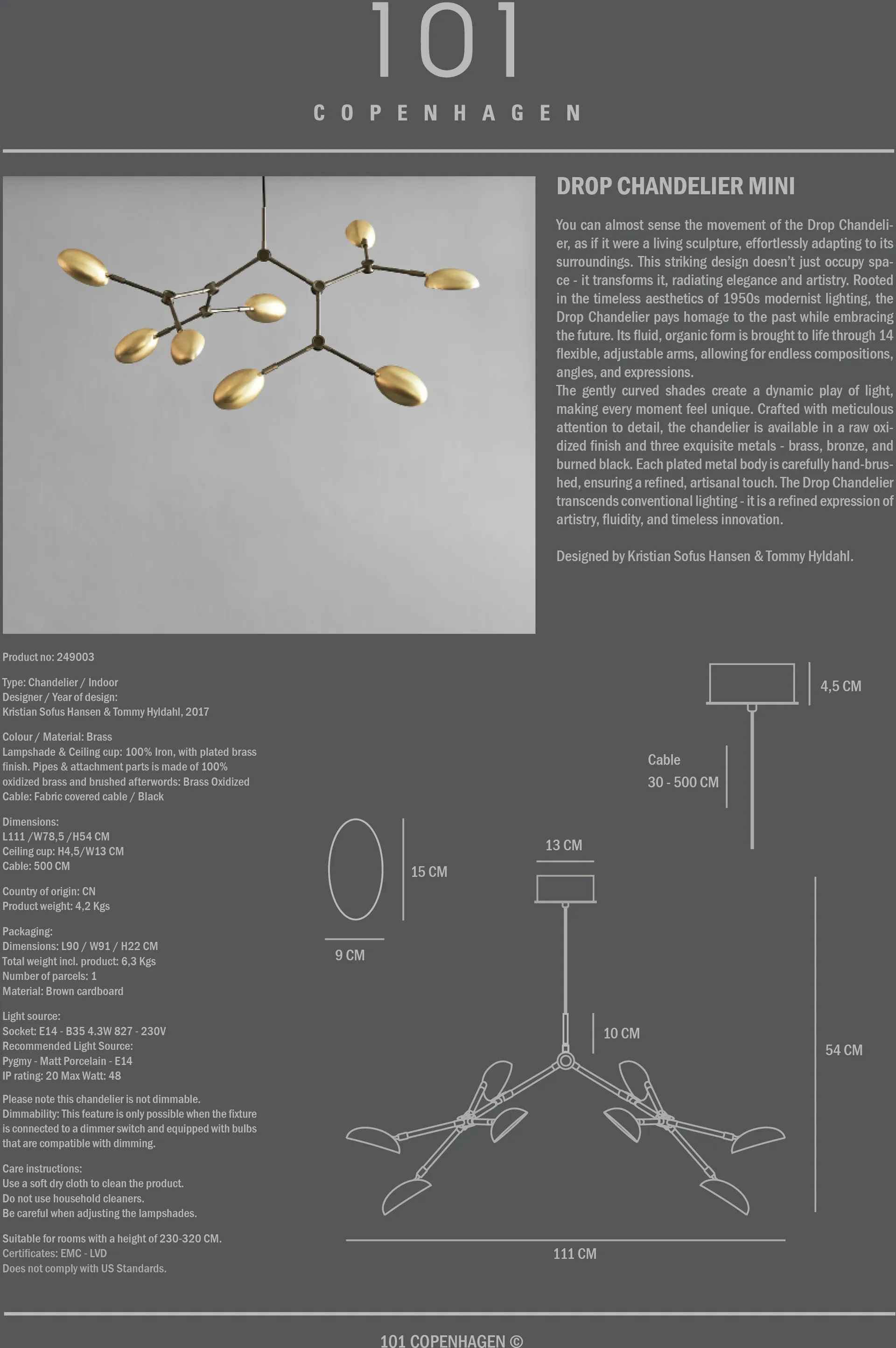 Żyrandol mini Drop Chandelier, Mosiądz 101 Copenhagen
