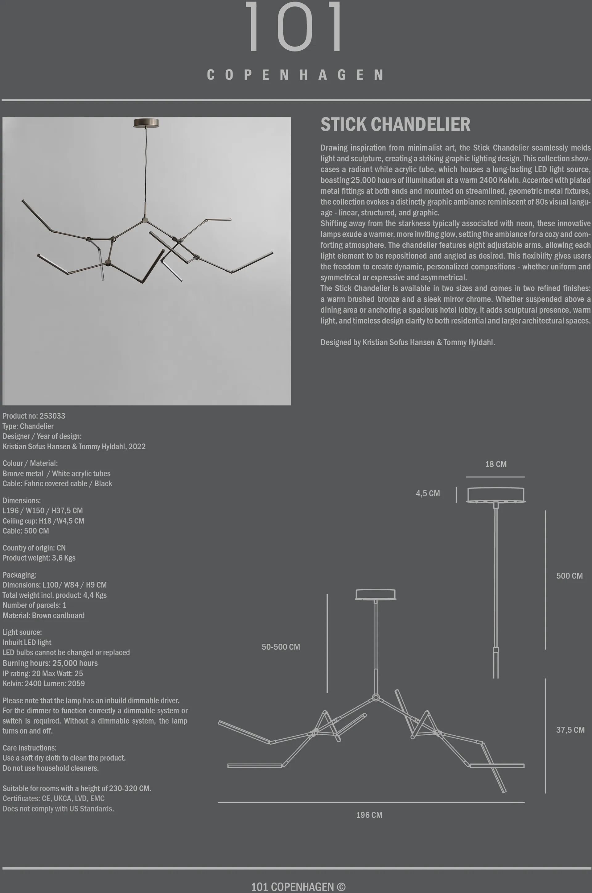 Żyrandol Stick Chandelier, Brąz 101 Copenhagen