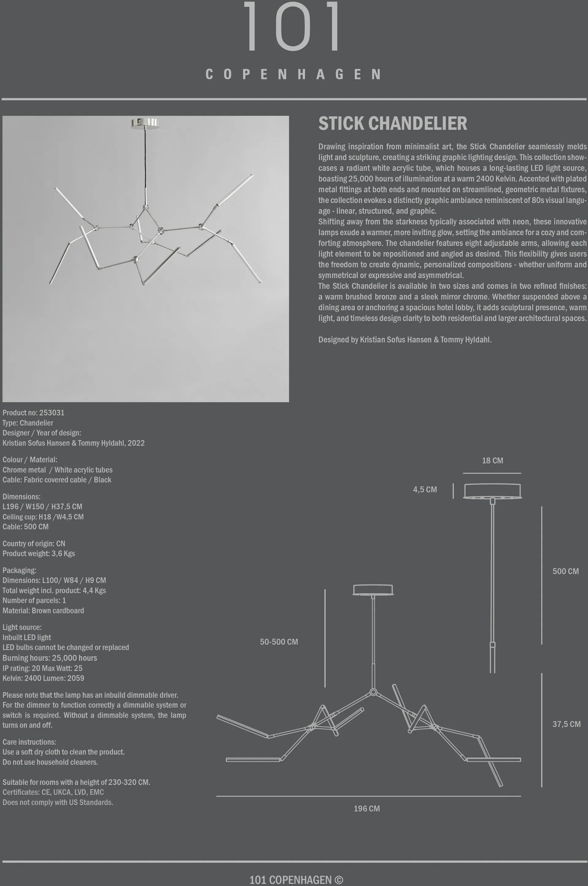 Żyrandol Stick Chandelier, Chrom 101 Copenhagen
