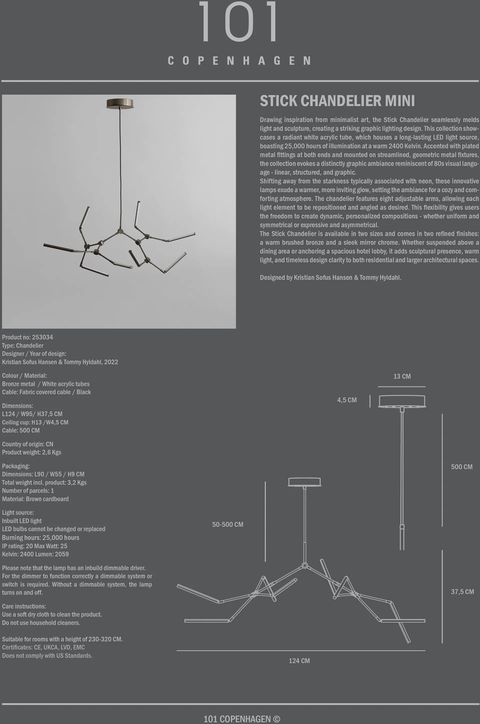 Żyrandol Stick Chandelier Mini, Brąz 101 Copenhagen