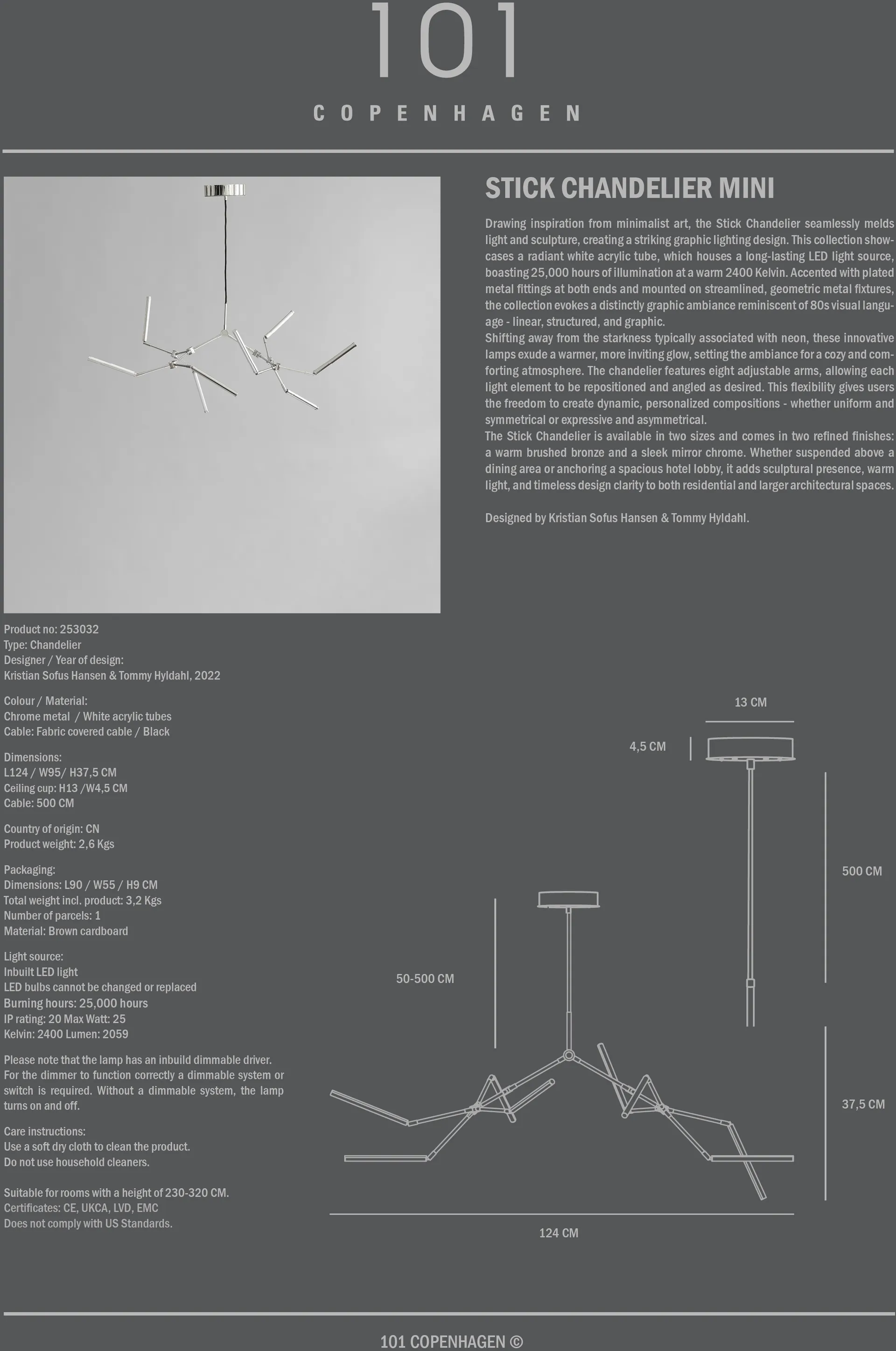 Żyrandol Stick Chandelier Mini, Chrom 101 Copenhagen