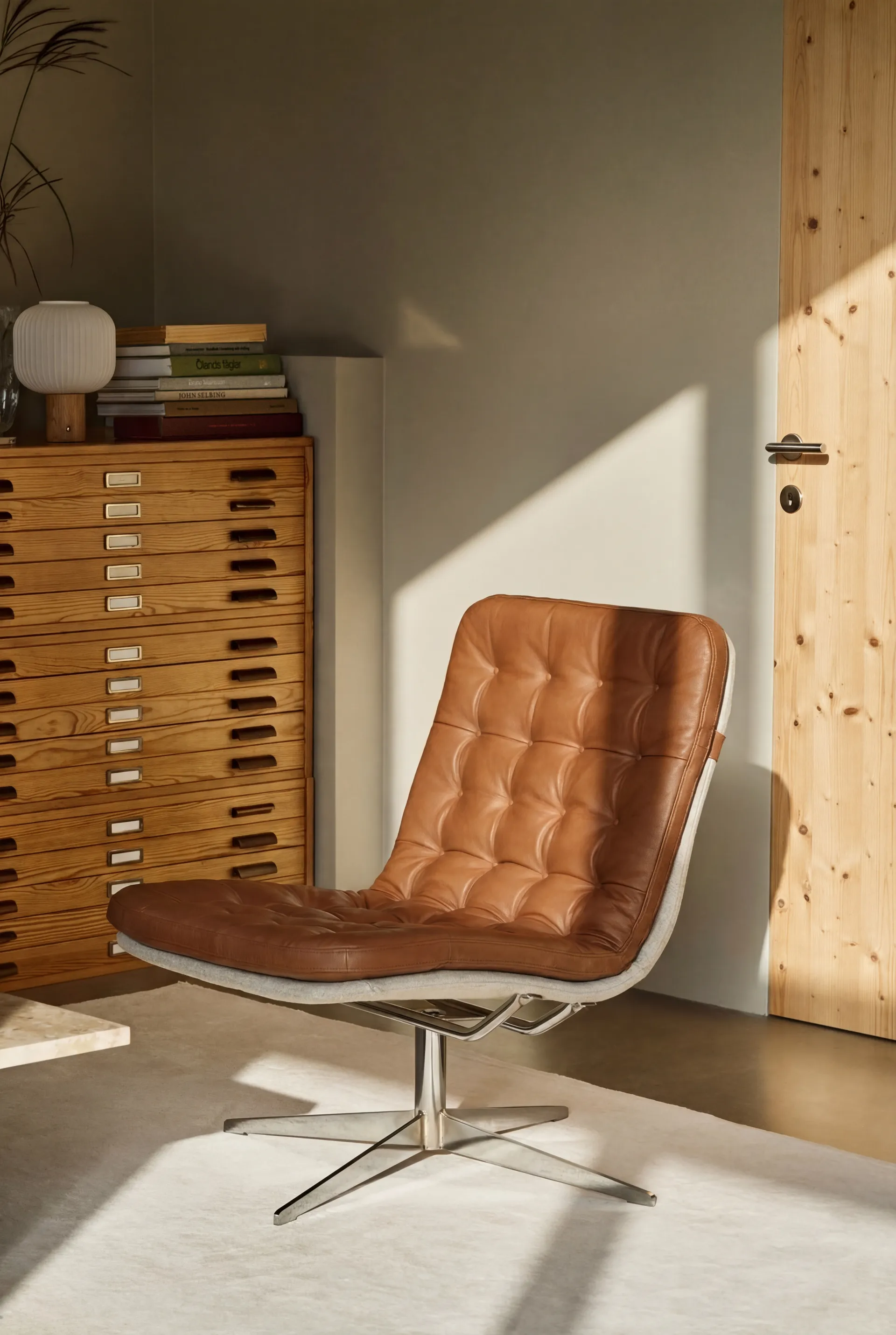 Fotel obrotowy Loholm, Skóra w kolorze cognac-Bern Beige 0341 1898