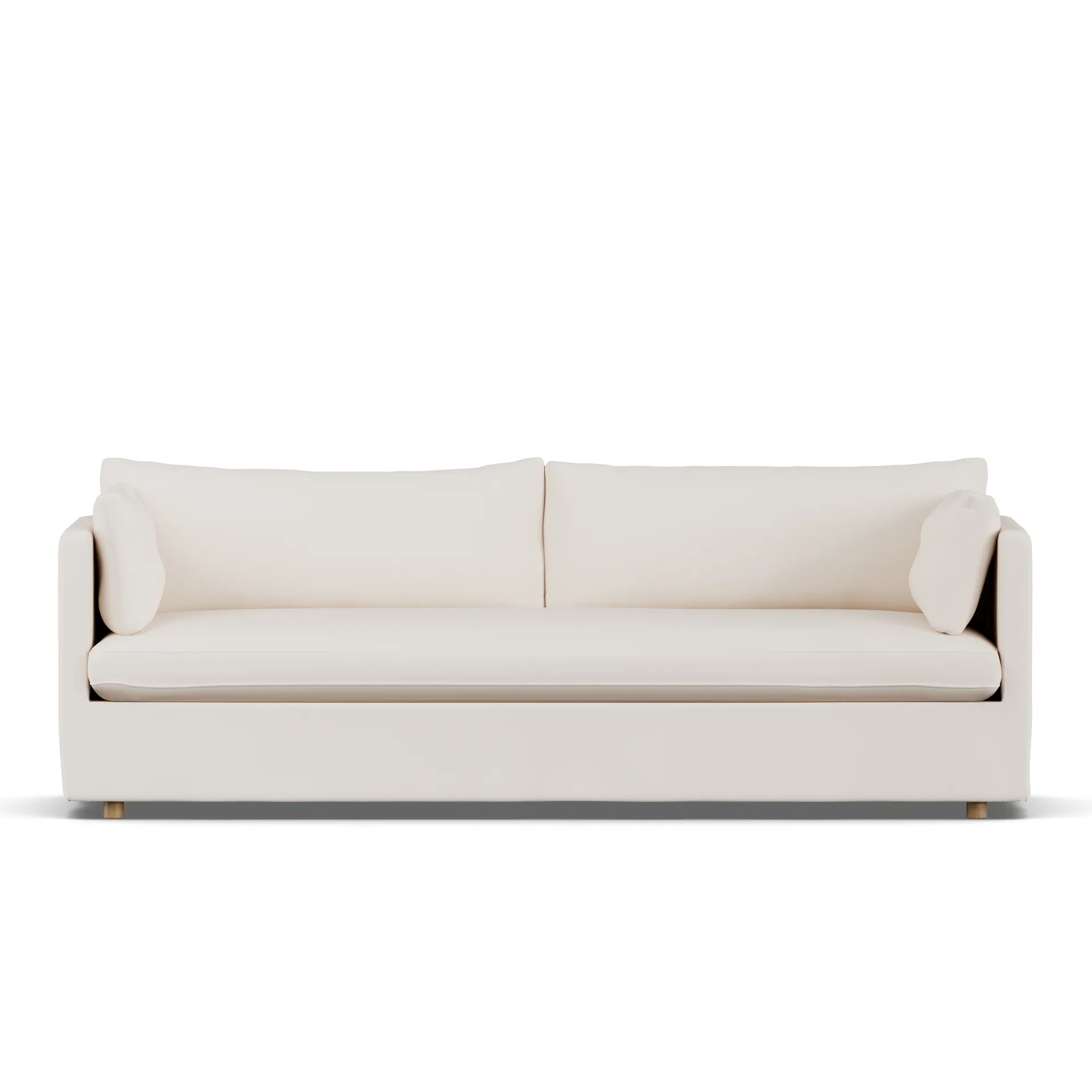 Linnevik sofa, Caleido beige 9600-dąb olejowany na biało, 4-osobowa, z falbaną 1898