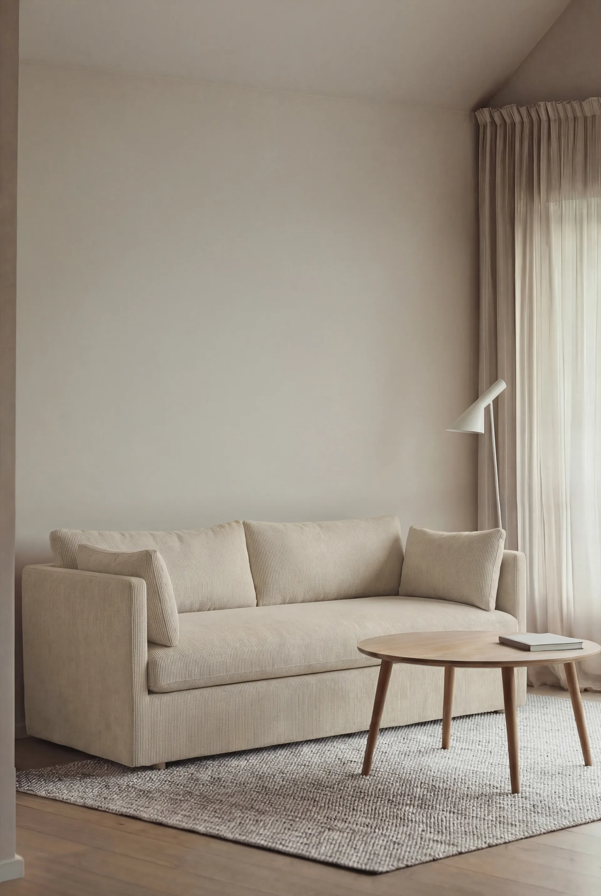 Linnevik sofa, Jump Beige 1956-dąb olejowany na biało, 2-osobowa, z falbaną 1898