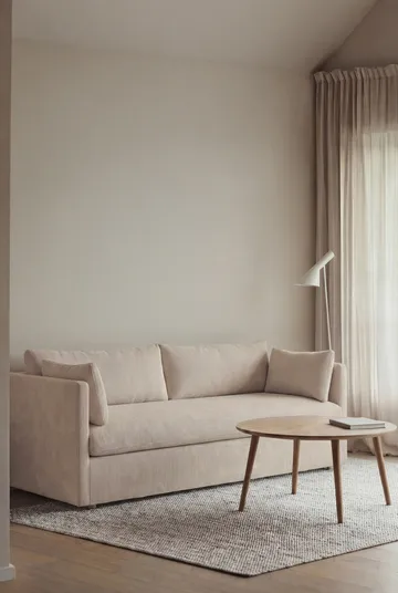 Linnevik sofa - Jump Beige 1956-dąb olejowany na biało, 3-osobowa, z falbaną - 1898