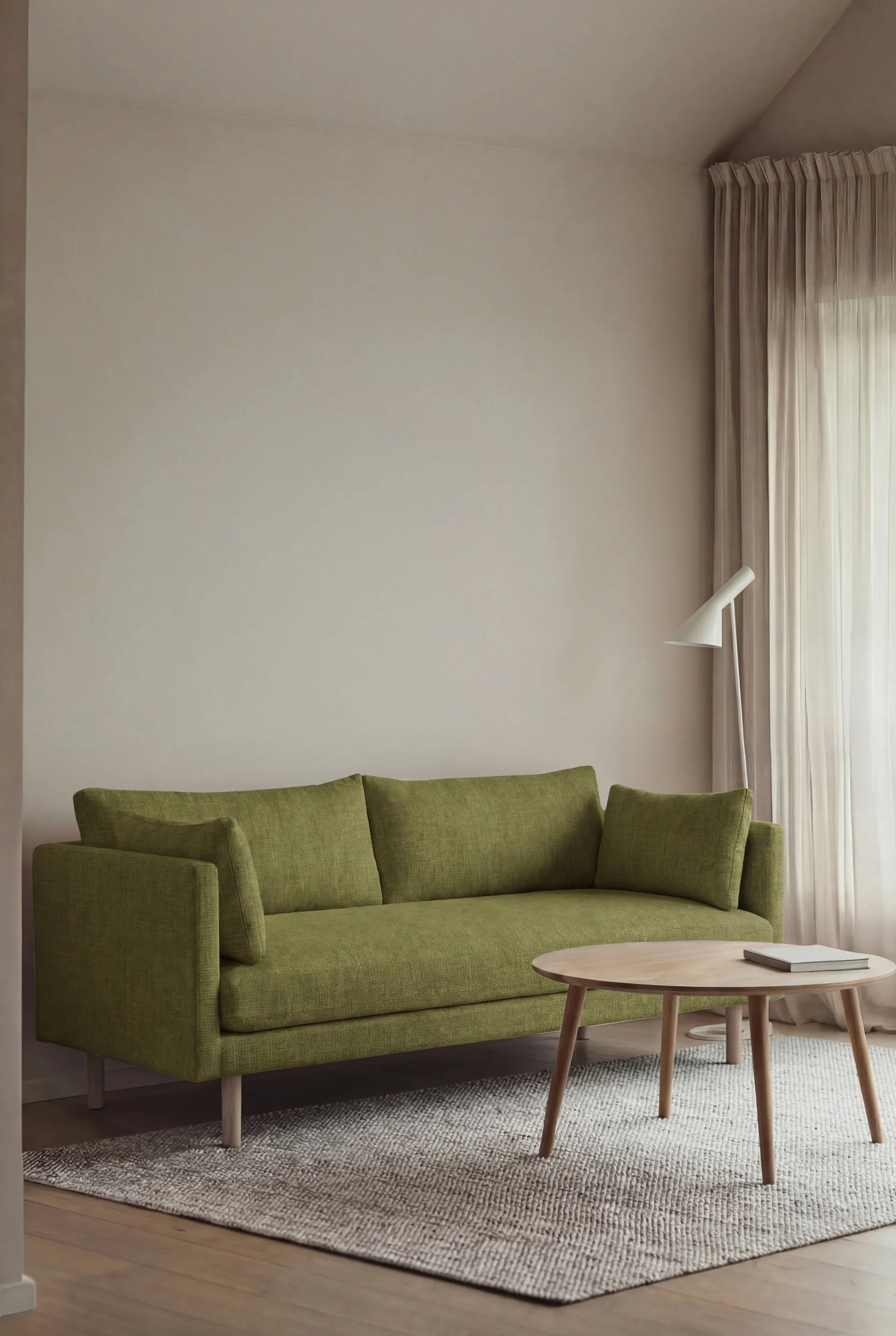 Linnevik sofa, Luiza Green 3975-dąb olejowany na biało, 2-osobowa, bez falbany 1898
