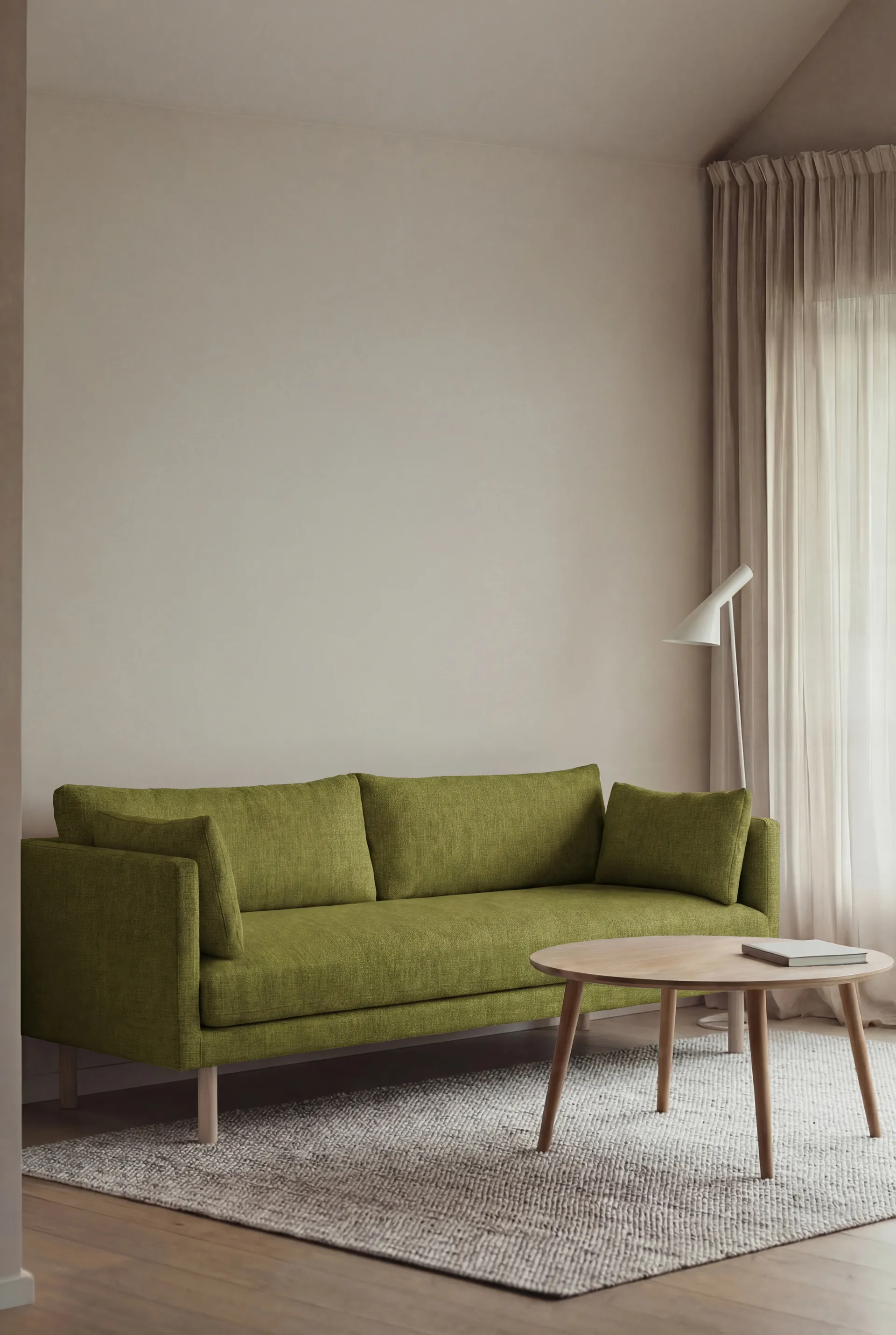 Linnevik sofa, Luiza Green 3975-dąb olejowany na biało, 3-osobowa, bez falbany 1898