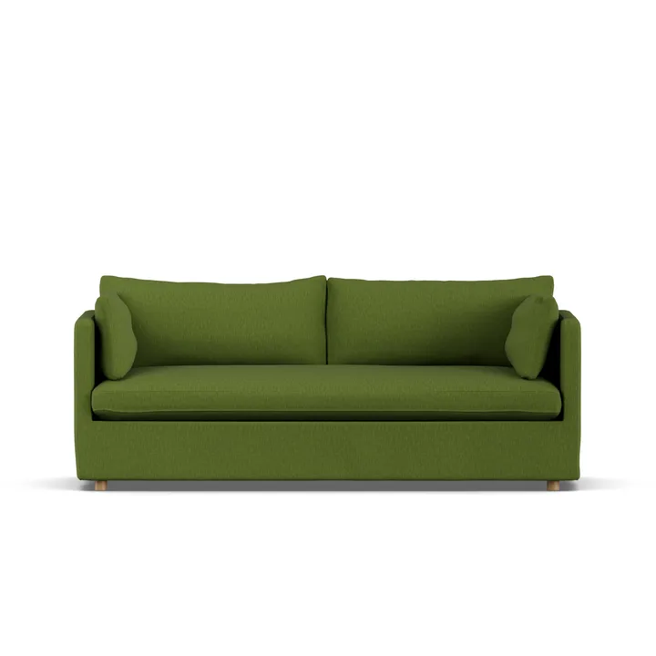 Linnevik sofa - Luiza green 3975-dąb olejowany na biało, 3-osobowa, z falbaną - 1898