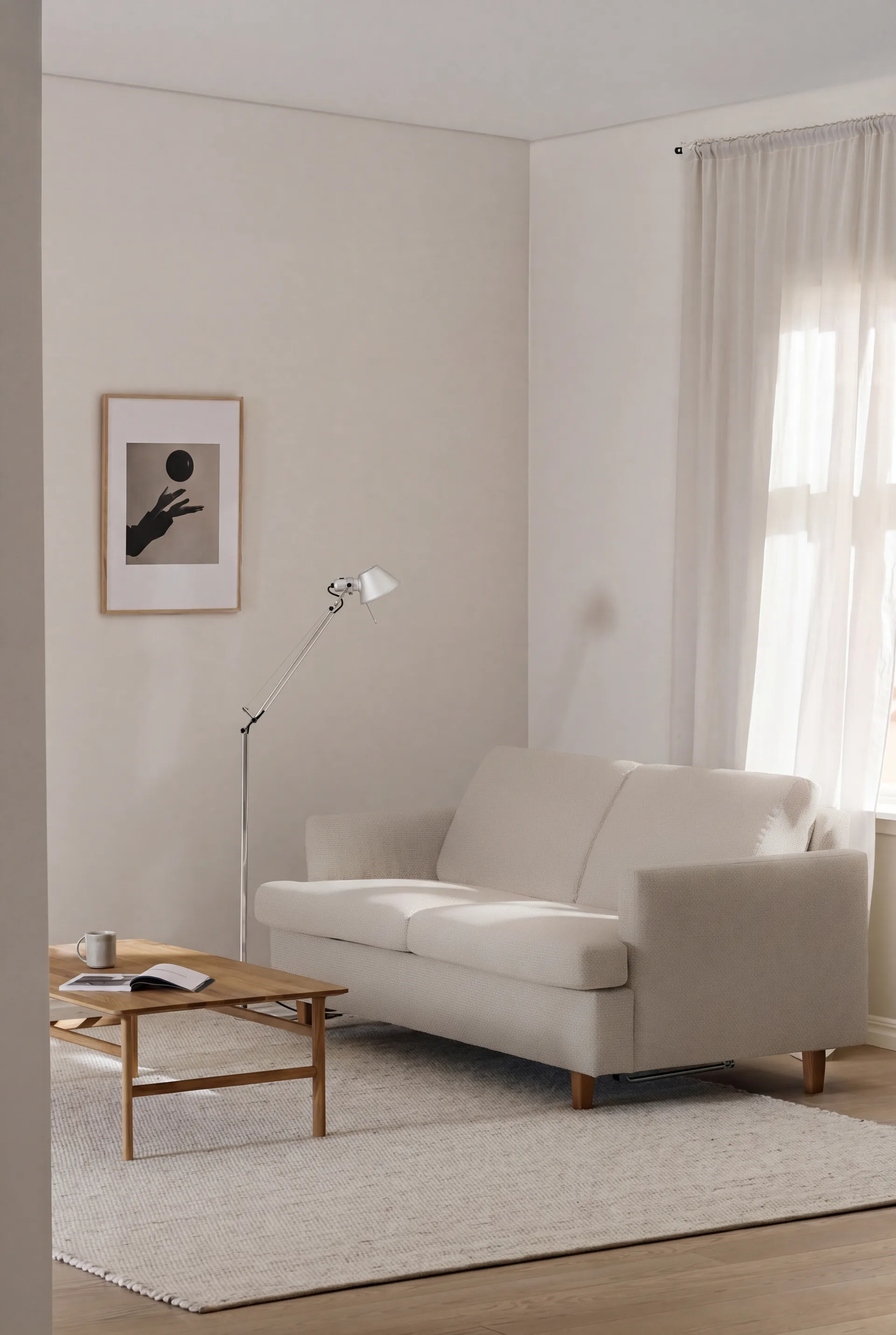 Sofa z funkcją spania Binga 2,5-osobowa, Caleido Beige 9600-jesion bejcowany na kolor dębu 1898