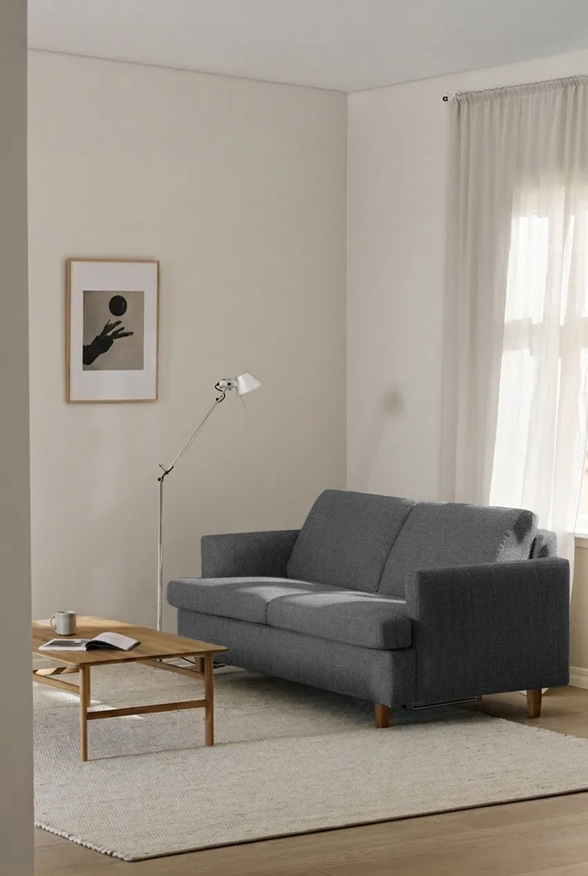 Sofa z funkcją spania Binga 2,5-osobowa, Caleido Grey 1240-jesion bejcowany na kolor dębu 1898