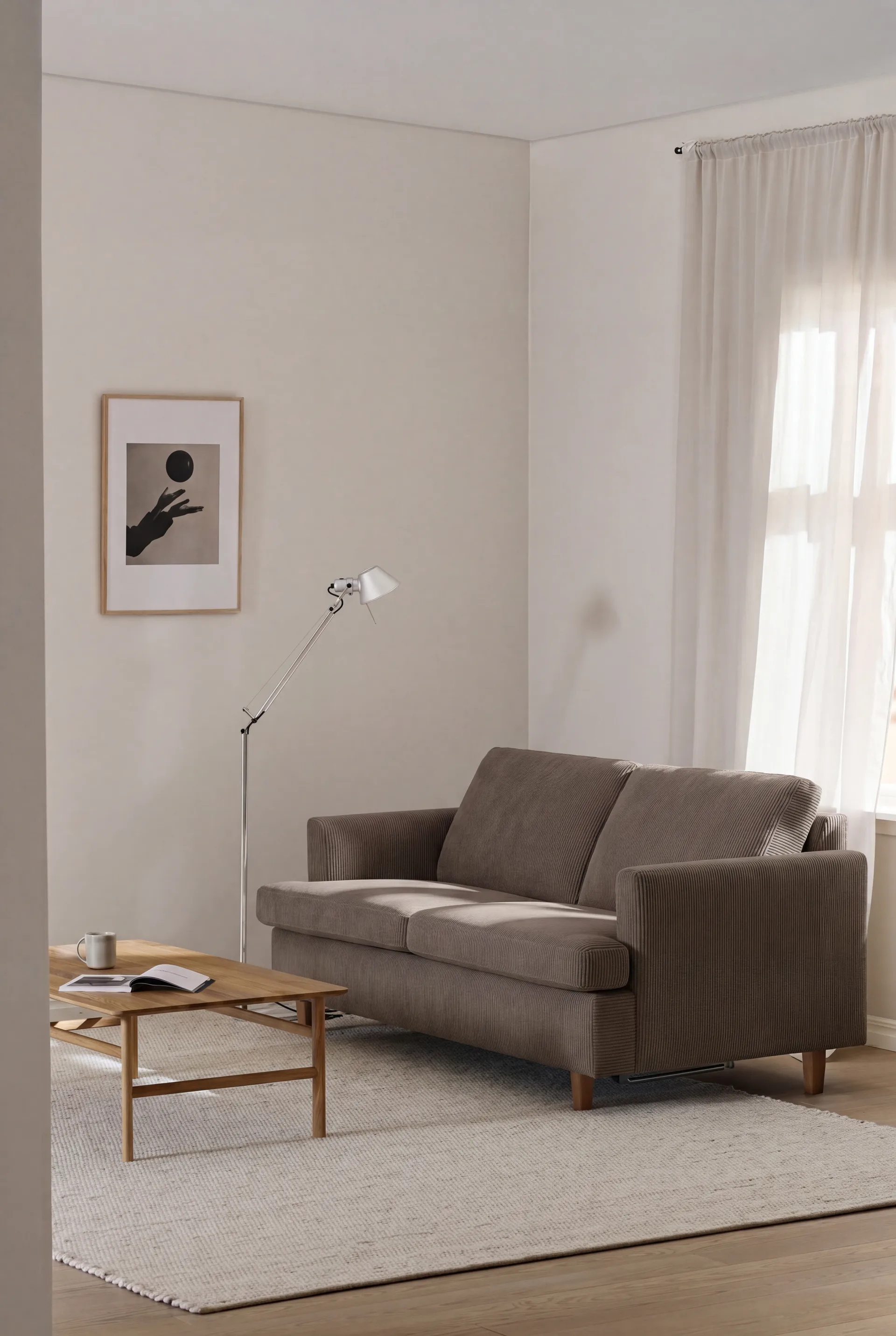 Sofa z funkcją spania Binga 2,5-osobowa, Jump Brown 1955-jesion bejcowany na kolor dębu 1898
