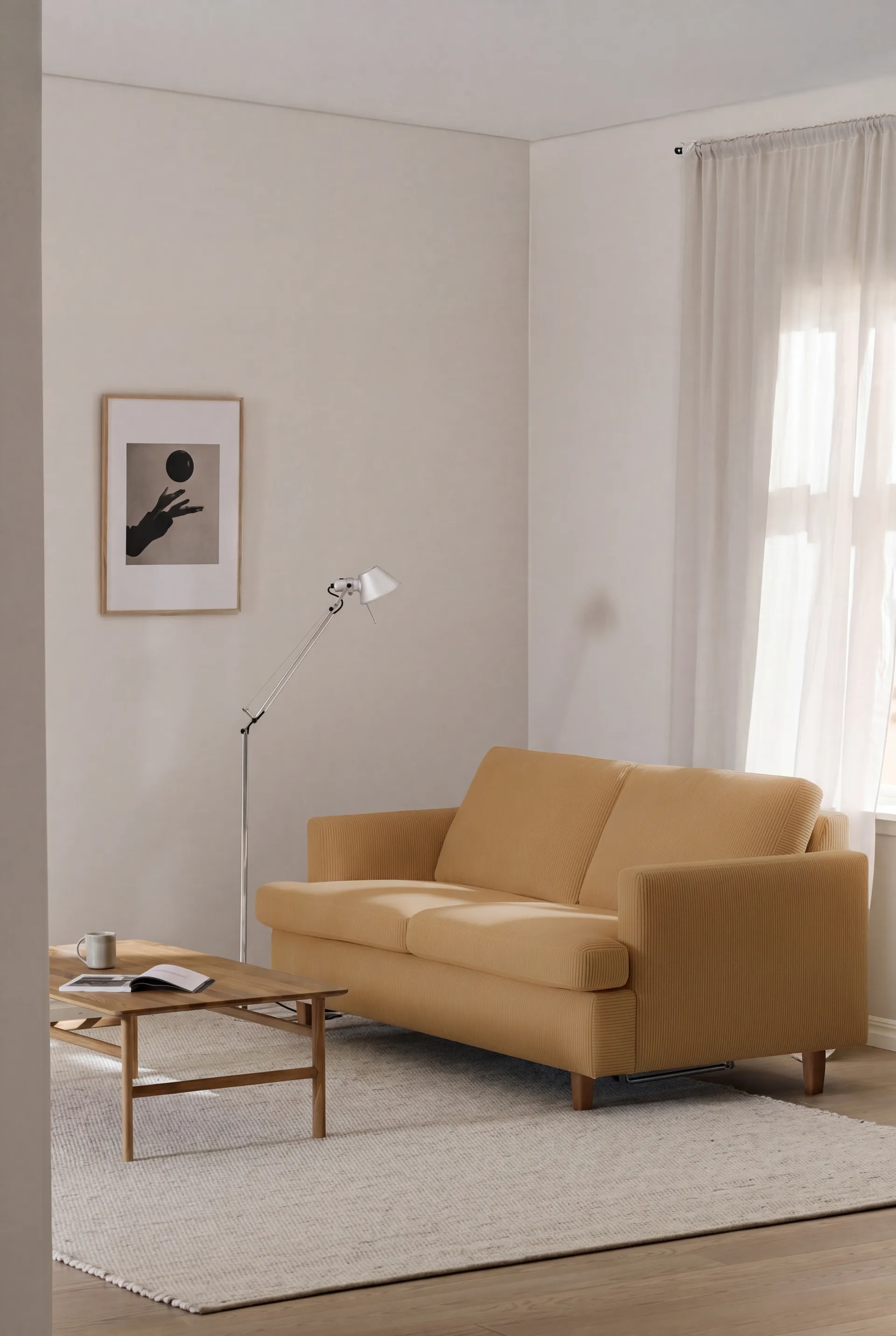 Sofa z funkcją spania Binga 2,5-osobowa, Jump Honey 1959-jesion bejcowany na kolor dębu 1898