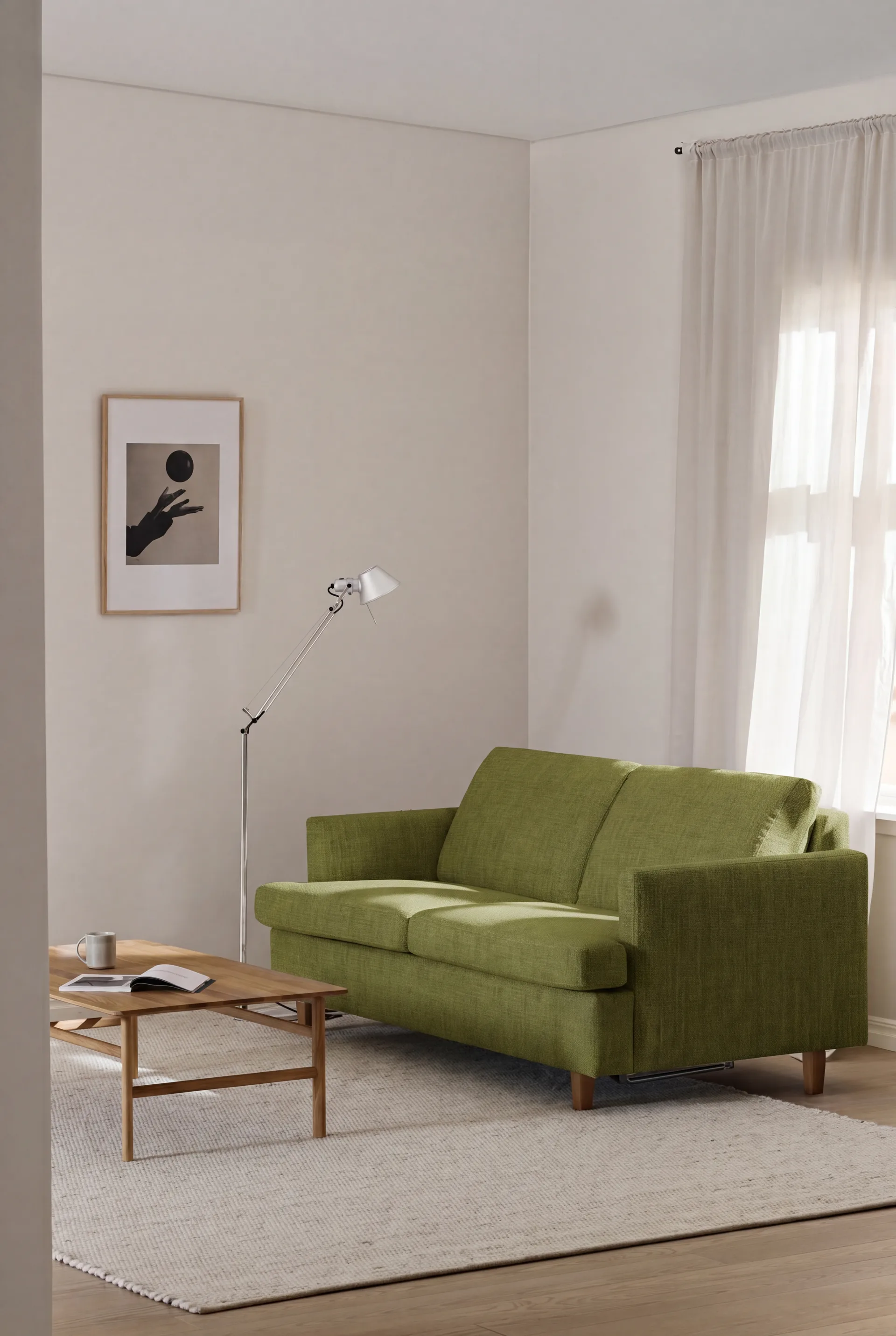 Sofa z funkcją spania Binga 2,5-osobowa, Luiza Green 3975-jesion bejcowany na kolor dębu 1898