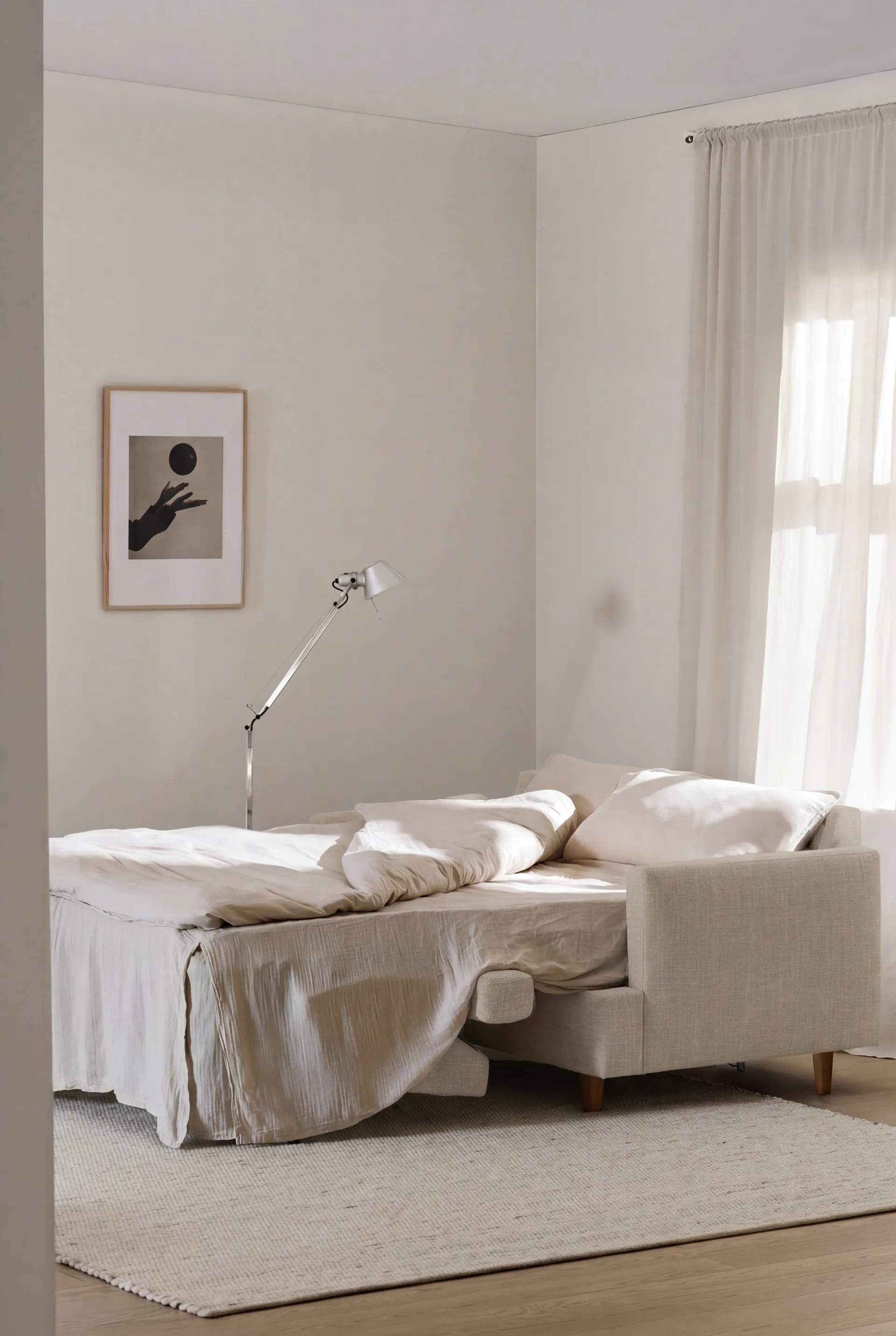 Sofa z funkcją spania Binga 2,5-osobowa, Same Beige 6670-ciemno bejcowany jesion 1898