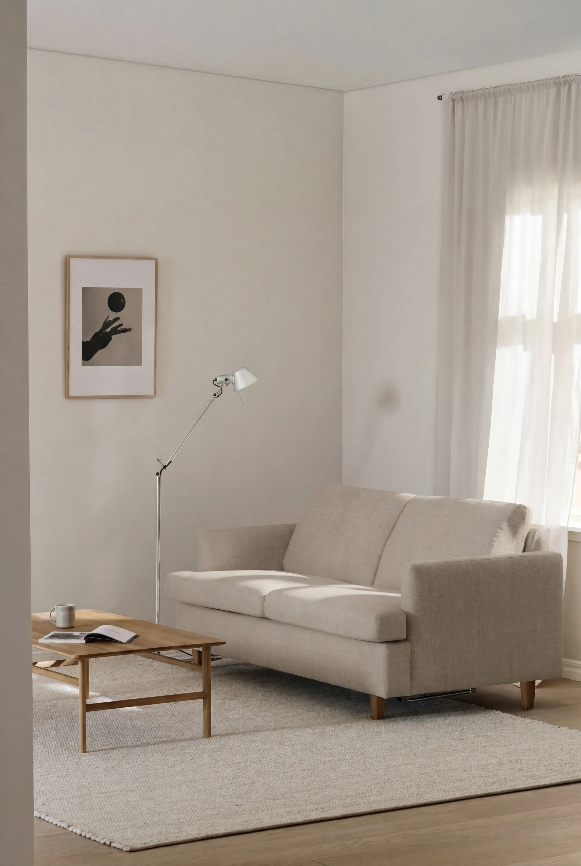 Sofa z funkcją spania Binga 2,5-osobowa, Same Beige 6670-jesion bejcowany na kolor dębu 1898