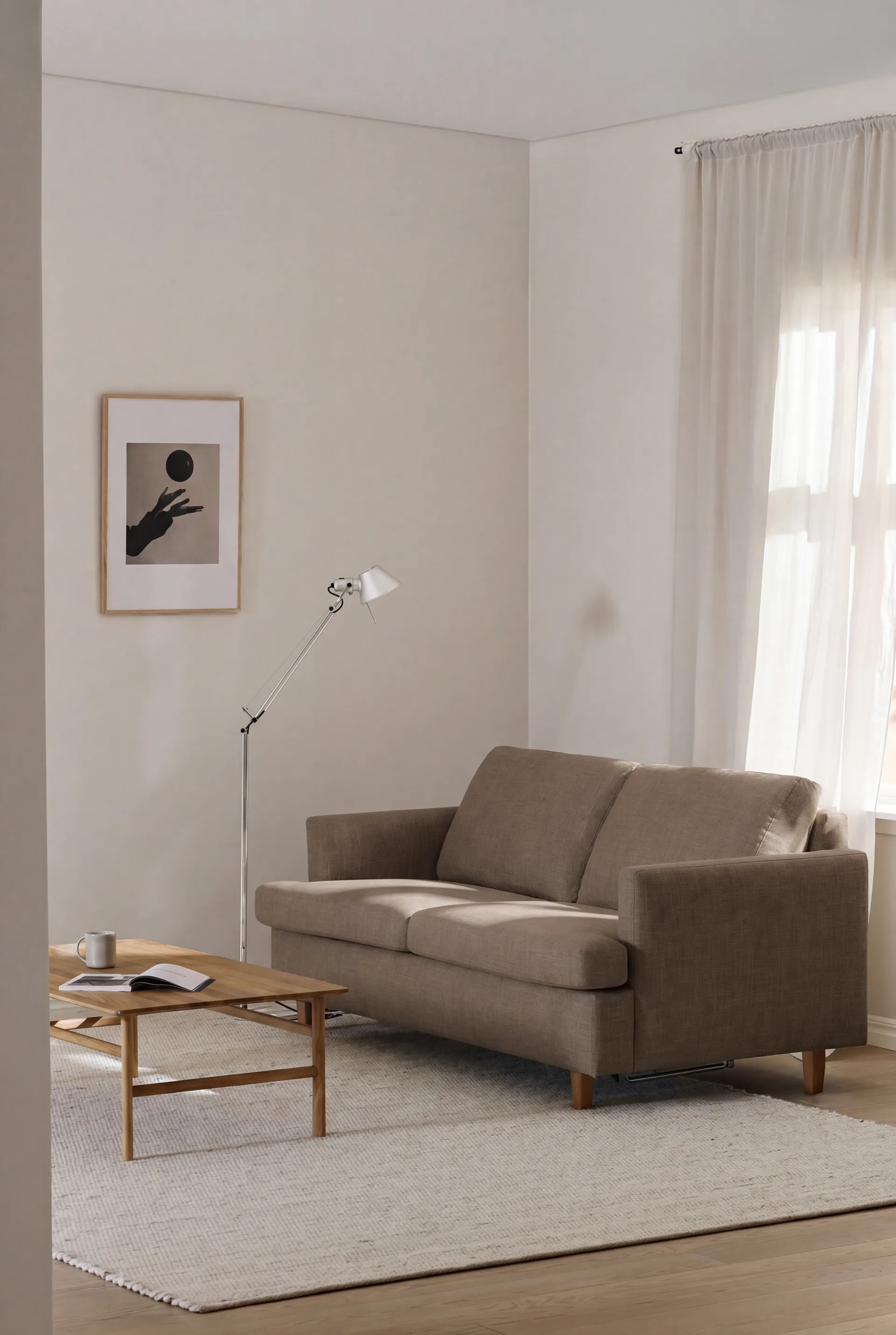 Sofa z funkcją spania Binga 2,5-osobowa, Same Mole 6674-jesion bejcowany na kolor dębu 1898