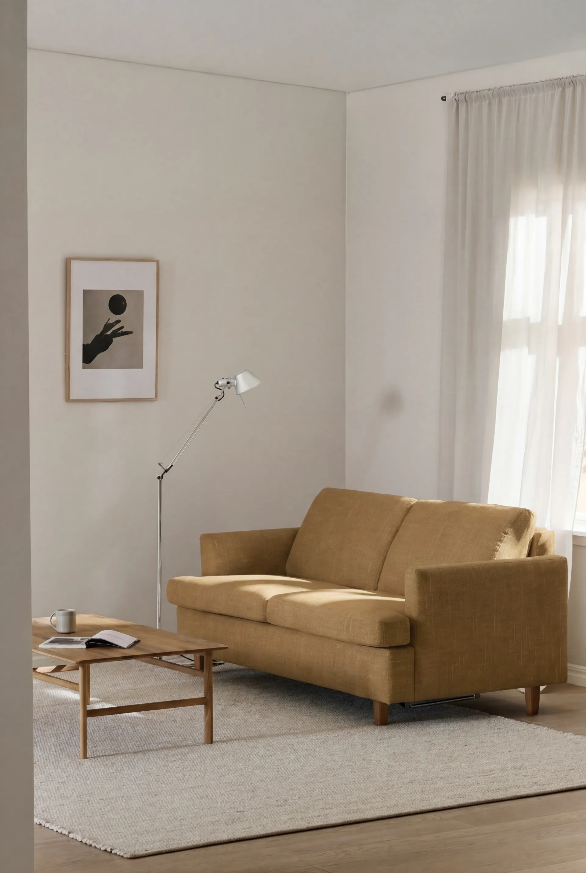 Sofa z funkcją spania Binga 2,5-osobowa, Same Ochre 6676-jesion bejcowany na kolor dębu 1898