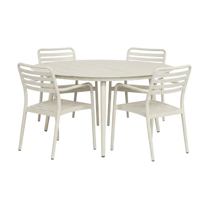 Stół Marsala Ø140 cm + krzesło z podłokietnikami Messina 4 szt., Off white - 1898