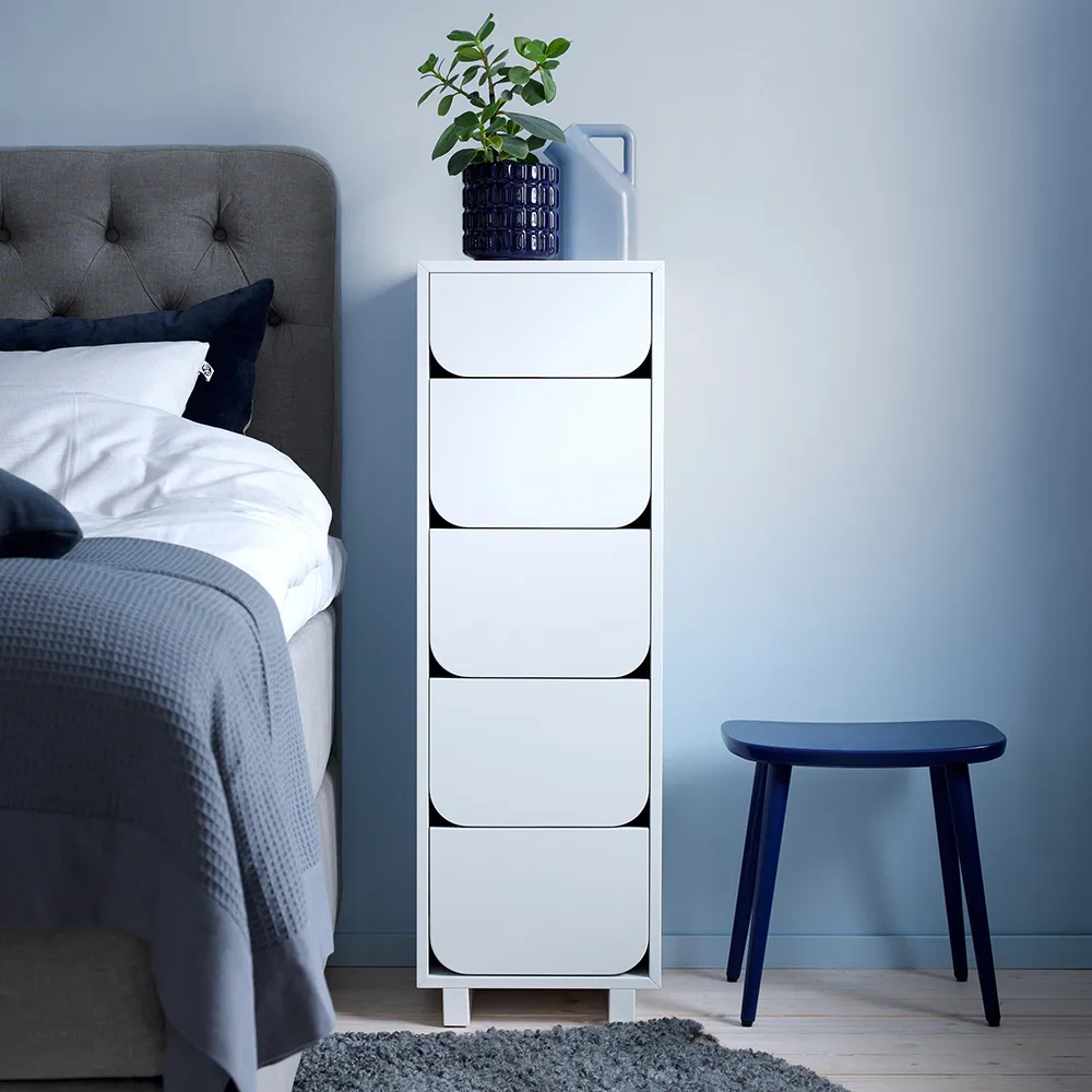 Vidja wąski komoda 5 szuflady, Biały lakier 1898