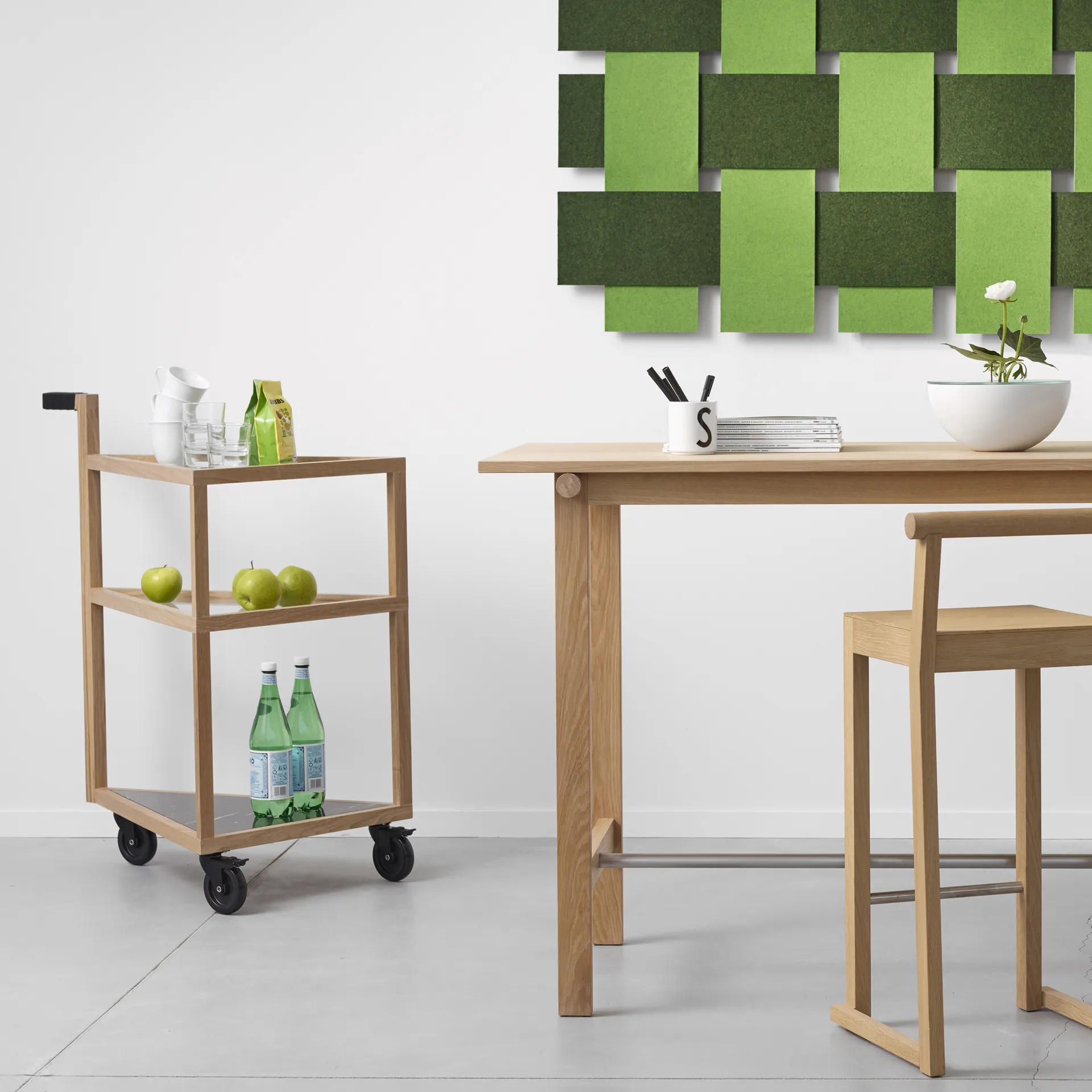 Move wózek do serwowania, dąb biały olej, duży, marmur marquina, szkło A2