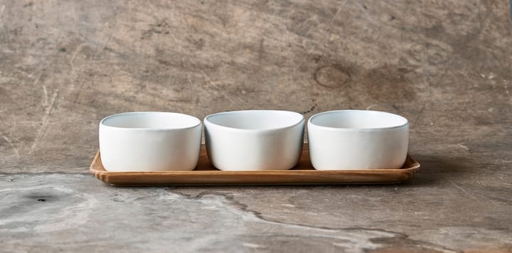 Zestaw misek z drewnianą tacą Raw Organic, Arctic White Aida