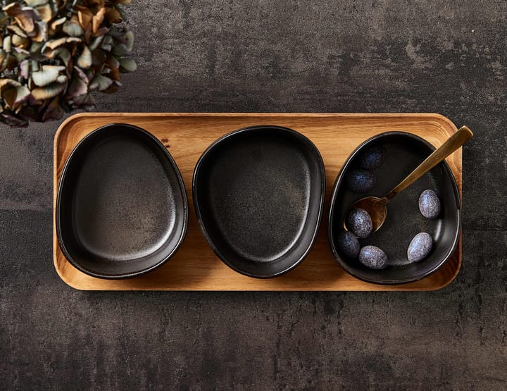 Zestaw misek z drewnianą tacą Raw Organic, Titanium Black Aida
