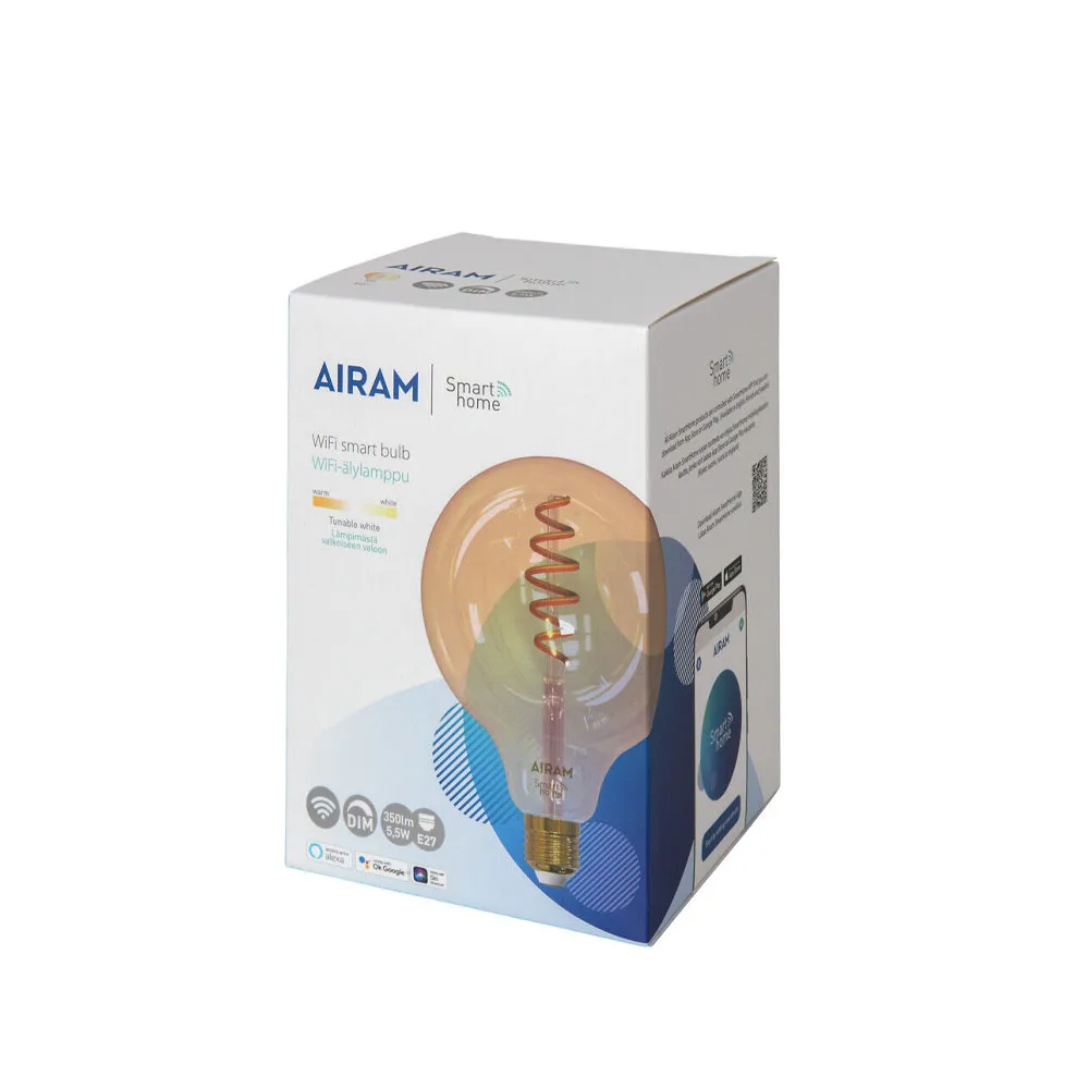 Airam Smarta Dom Filamentowa żarówka LED-glob, bursztynowy, 125mm, spiralny e27, 6w Airam