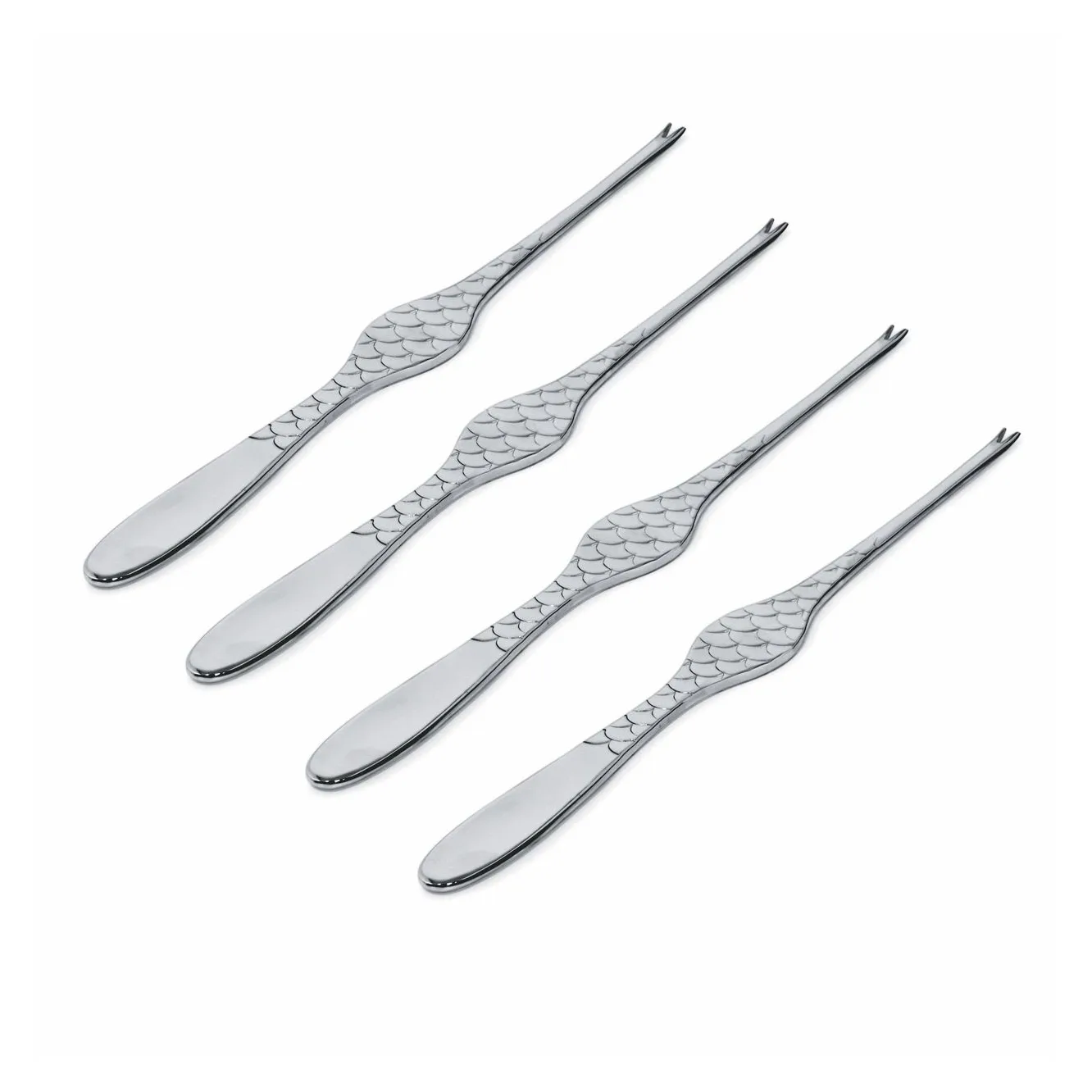 Colombina Fish widelec do owoców morza 4-pack, Stal nierdzewna Alessi