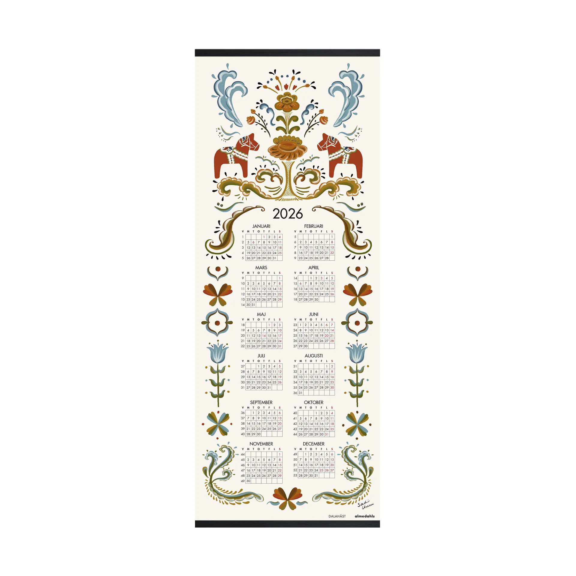 Kalendarz Dalahäst, 2026, 35x90 cm Almedahls