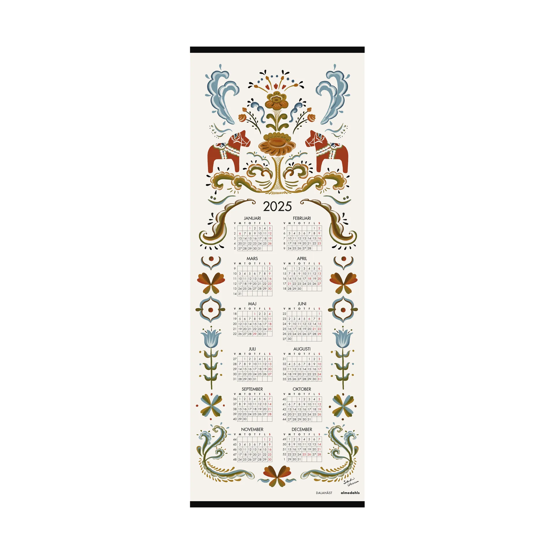 Kalendarz z konikami Dalahäst 2025, 35x90 cm Almedahls