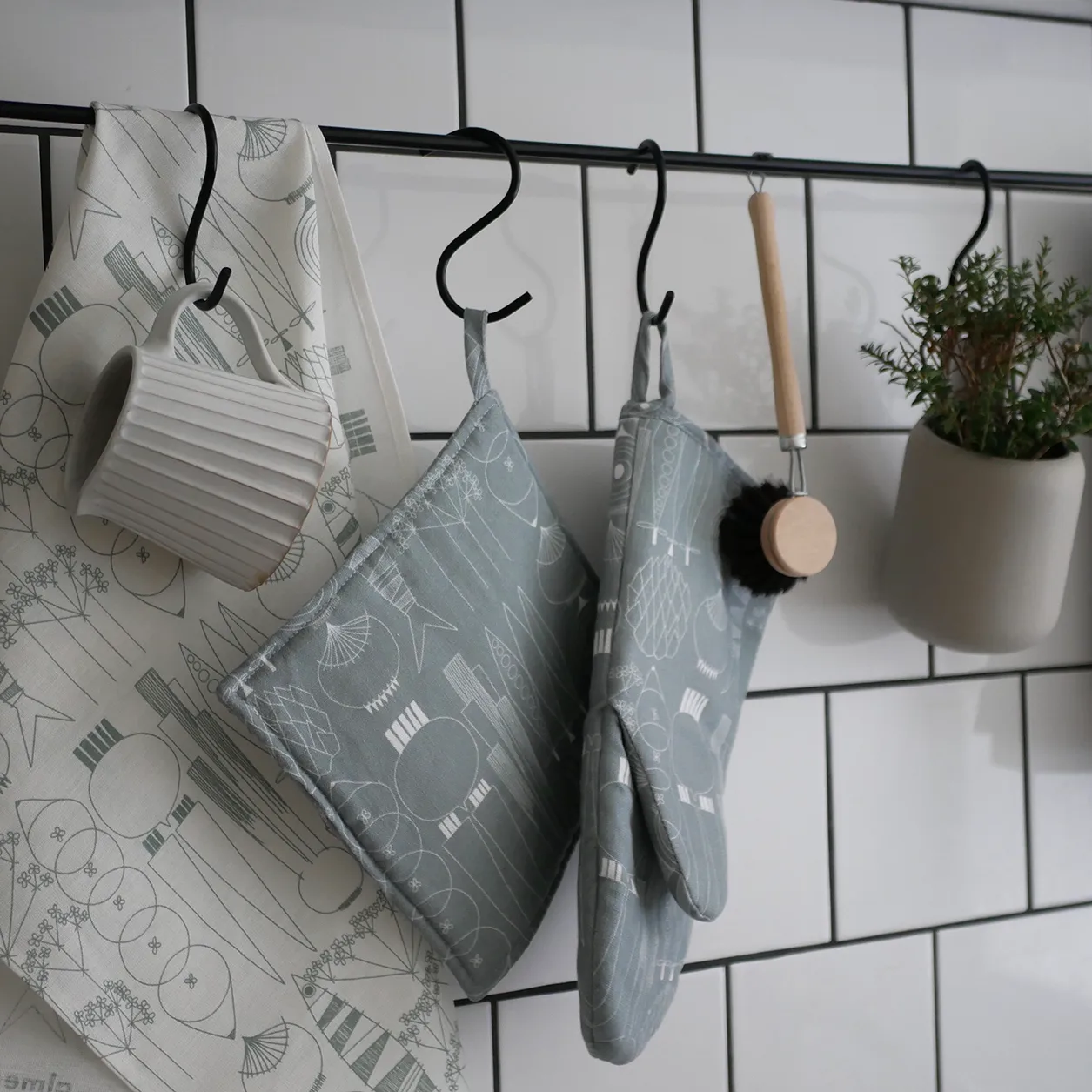 Ręcznik kuchenny Picknick, biały - zielony - szary Almedahls