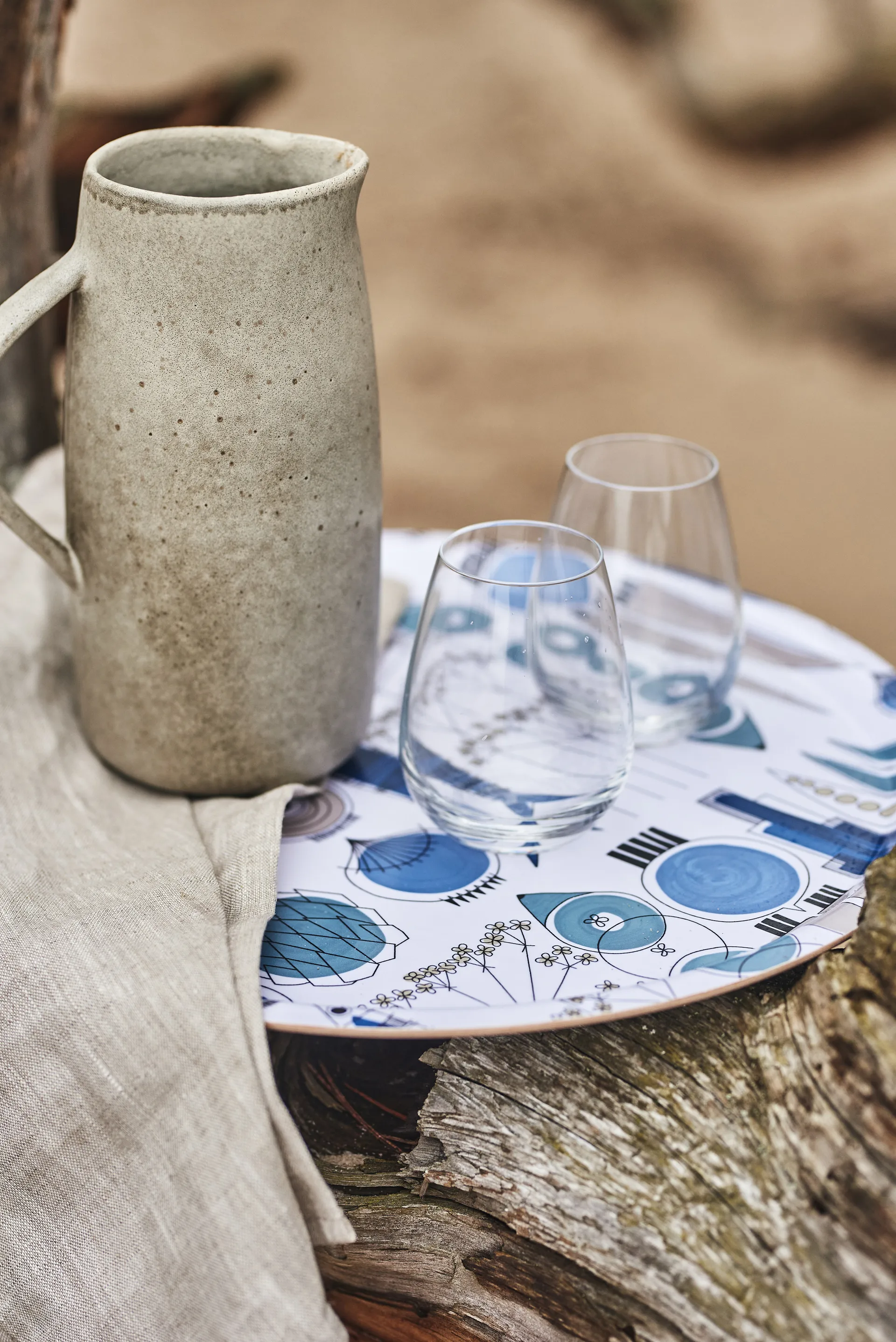 Taca Picknick Ø38 cm, Niebieski-beżowy Almedahls