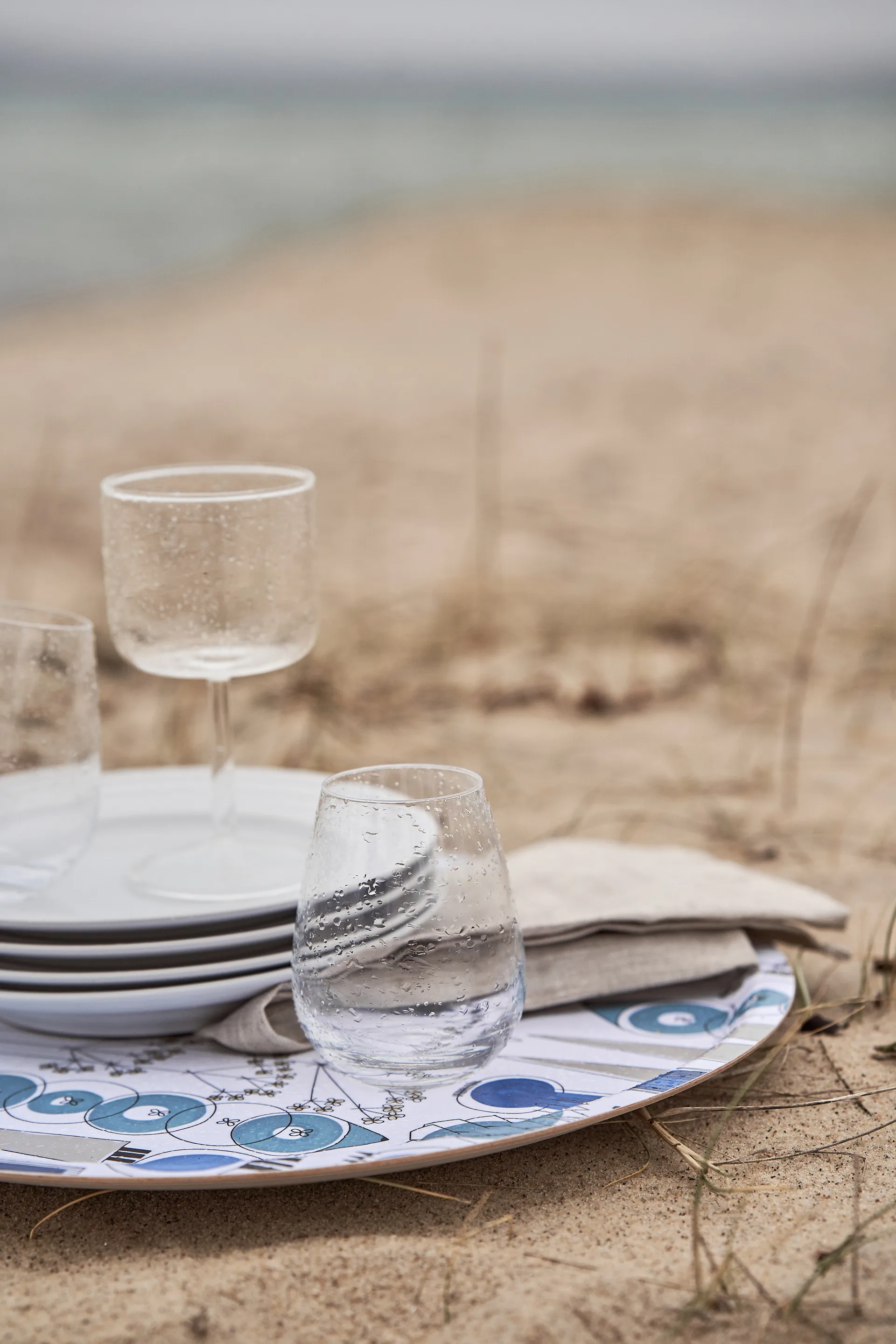 Taca Picknick Ø38 cm, Niebieski-beżowy Almedahls