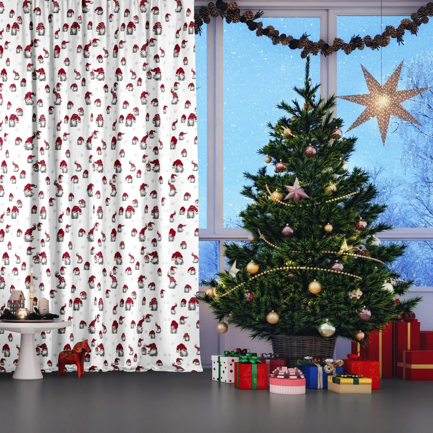 Julian tkanina, Off white-czerwony Arvidssons Textil