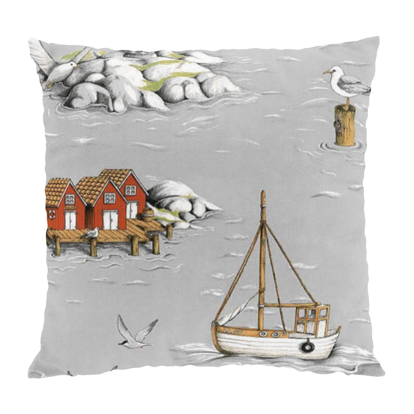Poszewka na poduszkę Fiskeskär 47x47 cm (Wyspa Rybacka), Szary Arvidssons Textil