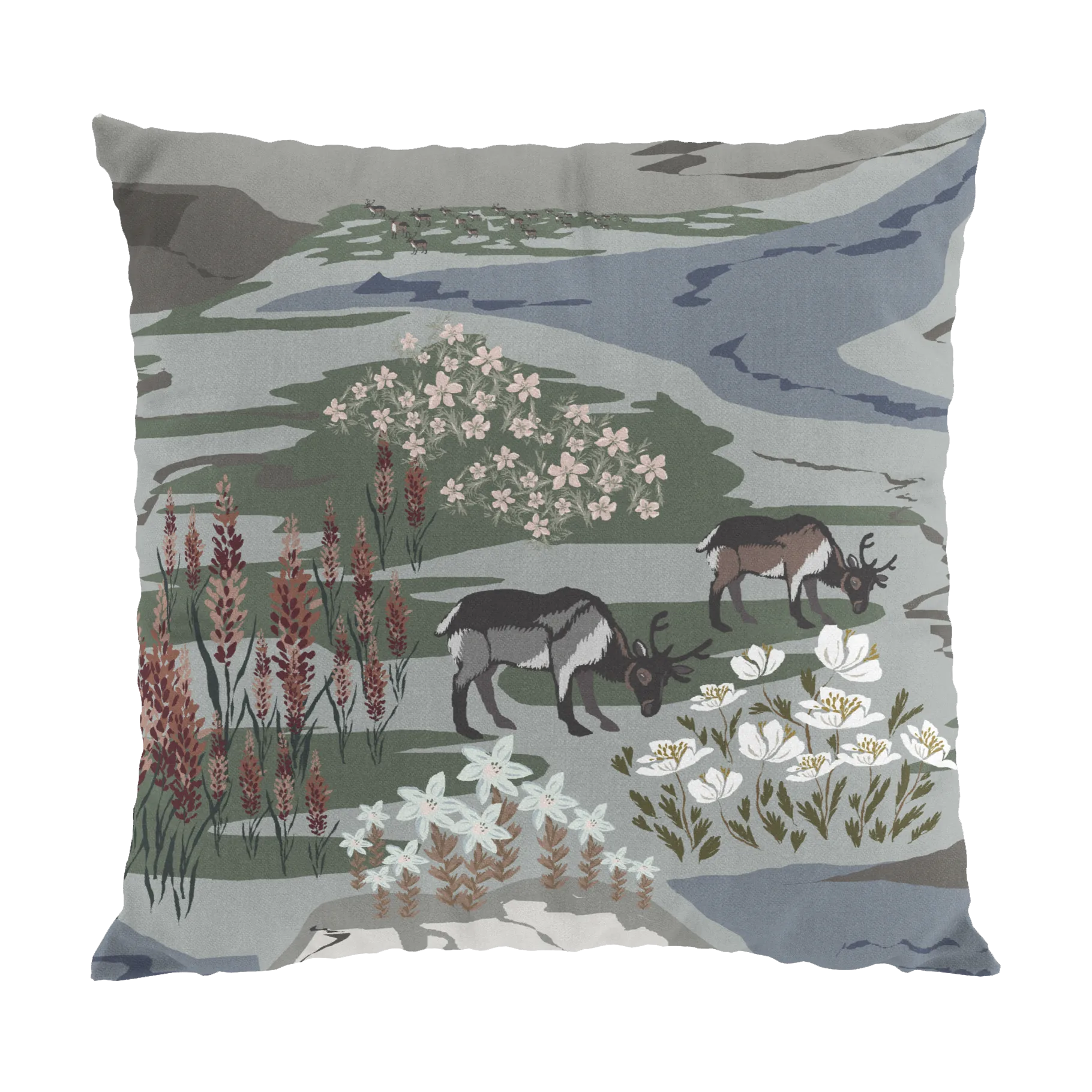 Poszewka na poduszkę Fjällängar 47x47 cm (Górskie Łąki), Szaro-zielona Arvidssons Textil